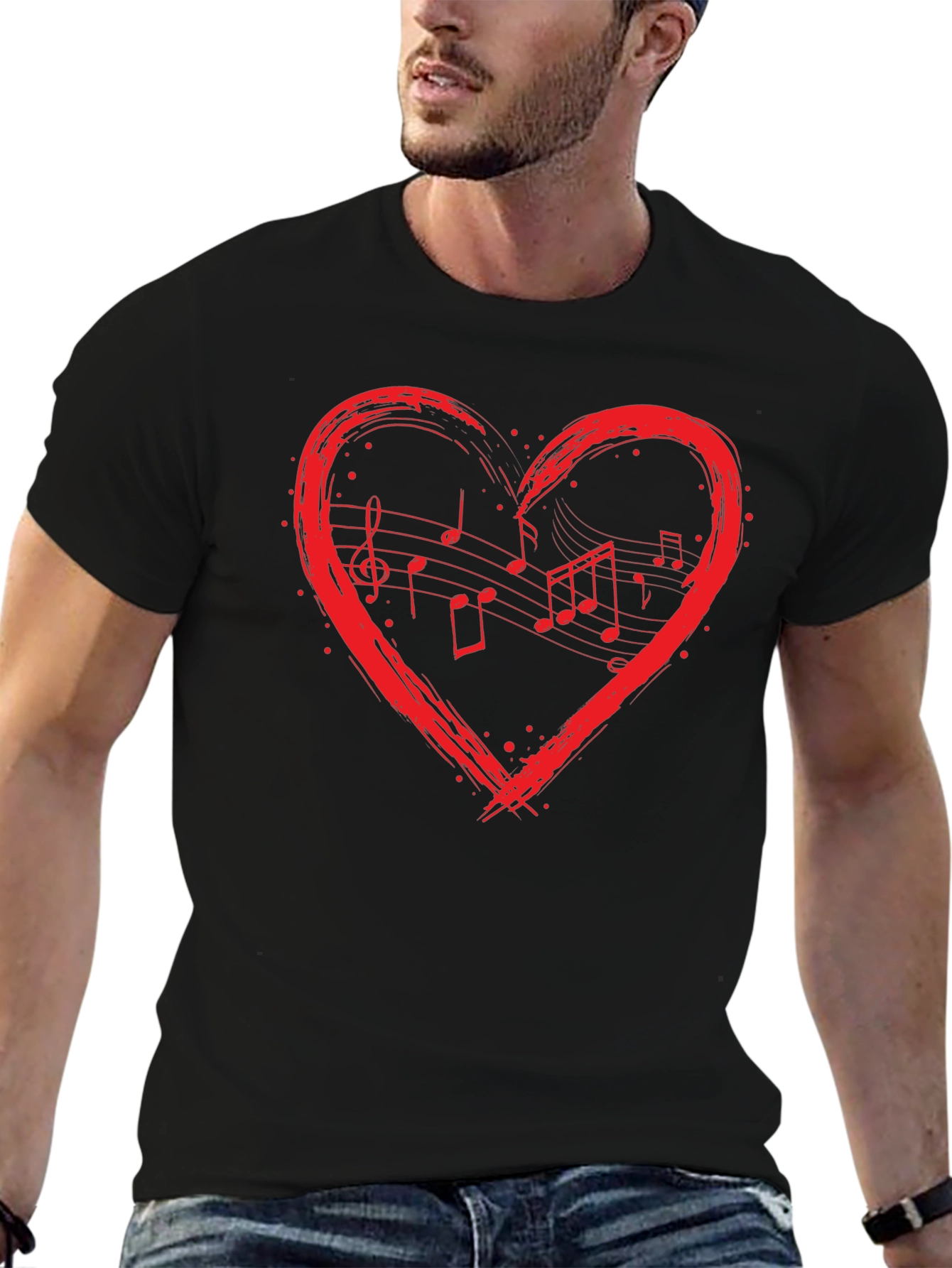 Music Heart T-Shirt - Black Crew Neck Graphic Tee