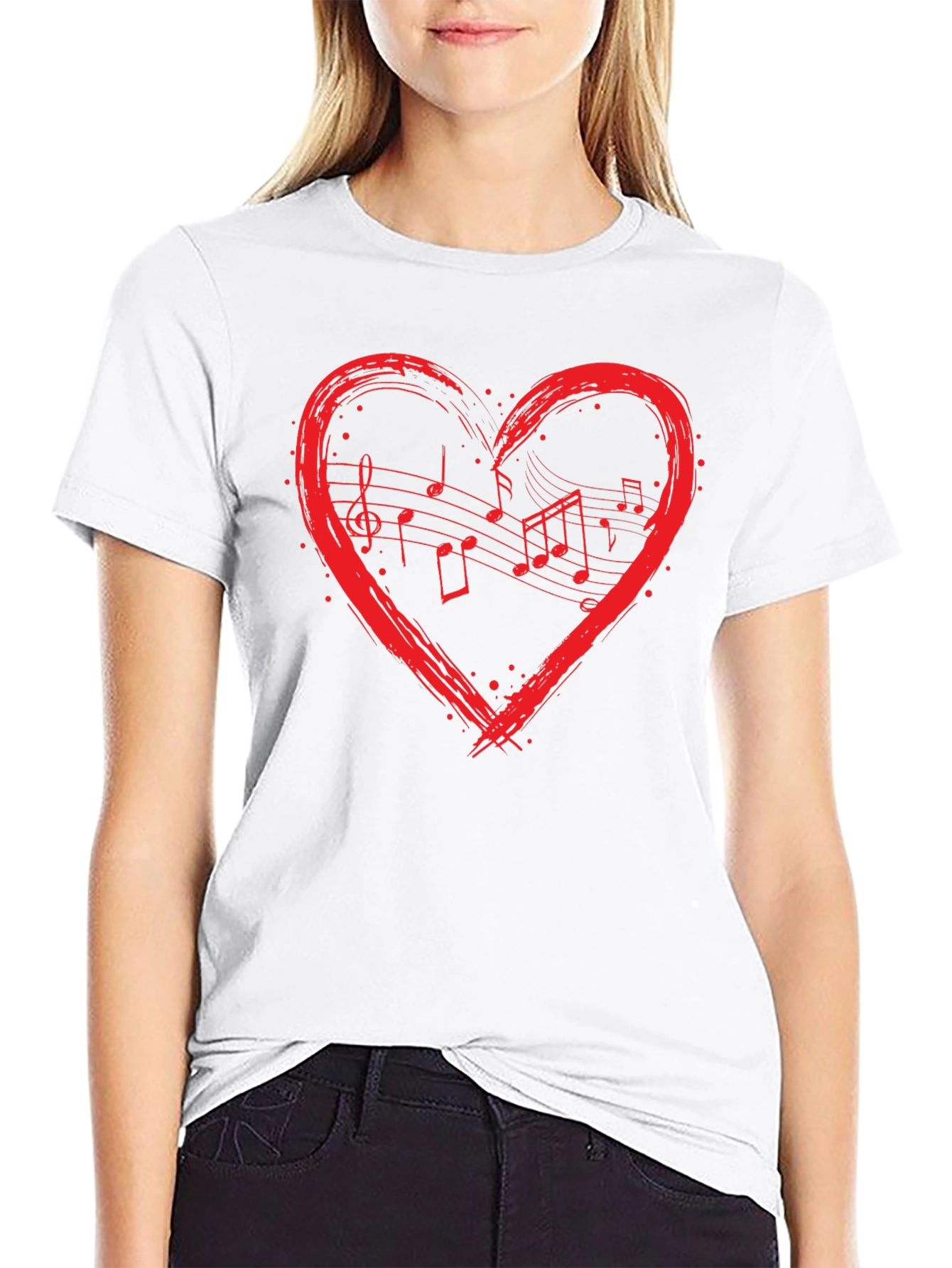 Music Heart T-Shirt - Black Crew Neck Graphic Tee