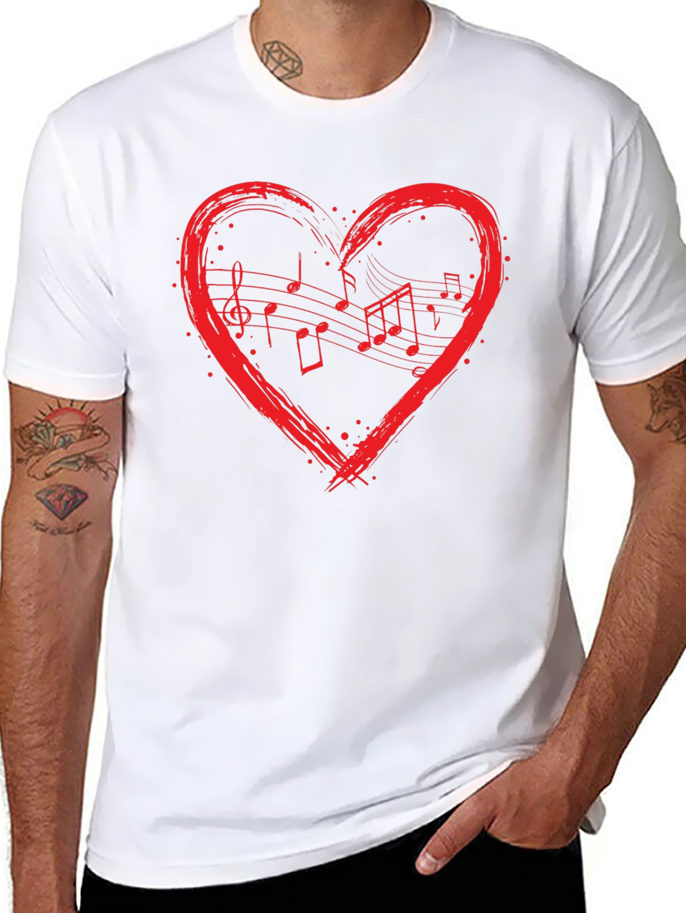 Music Heart T-Shirt - Black Crew Neck Graphic Tee