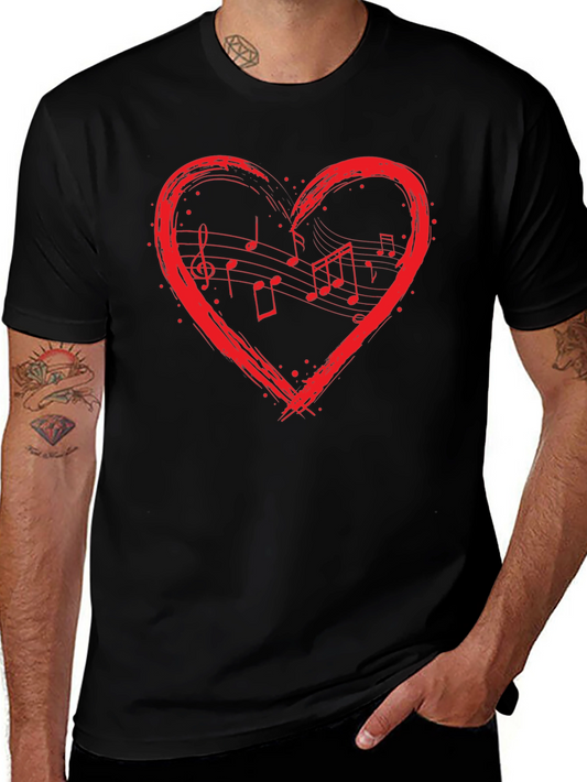 Music Heart T-Shirt - Black Crew Neck Graphic Tee