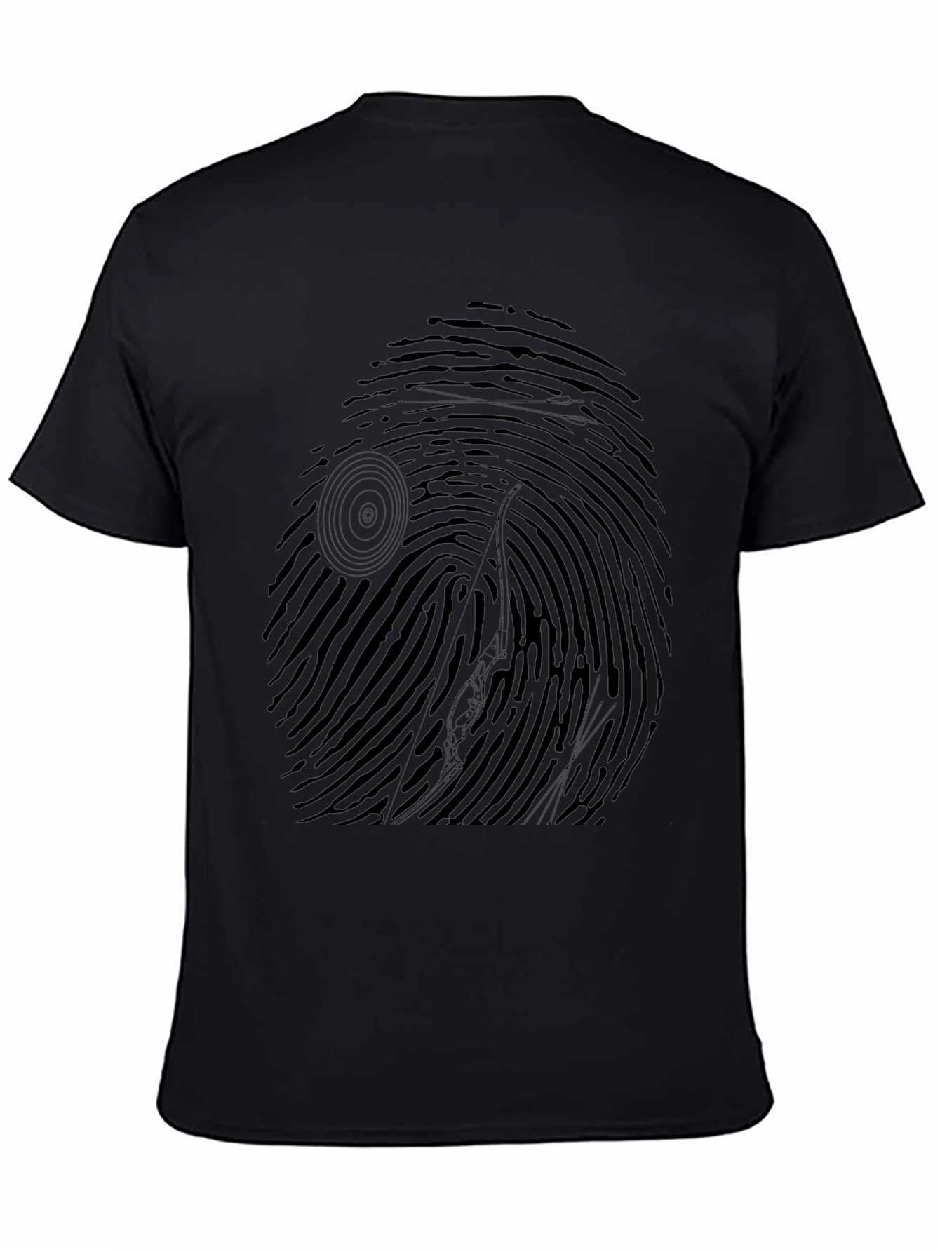 Unique Fingerprint Tree Graphic Black T-Shirt