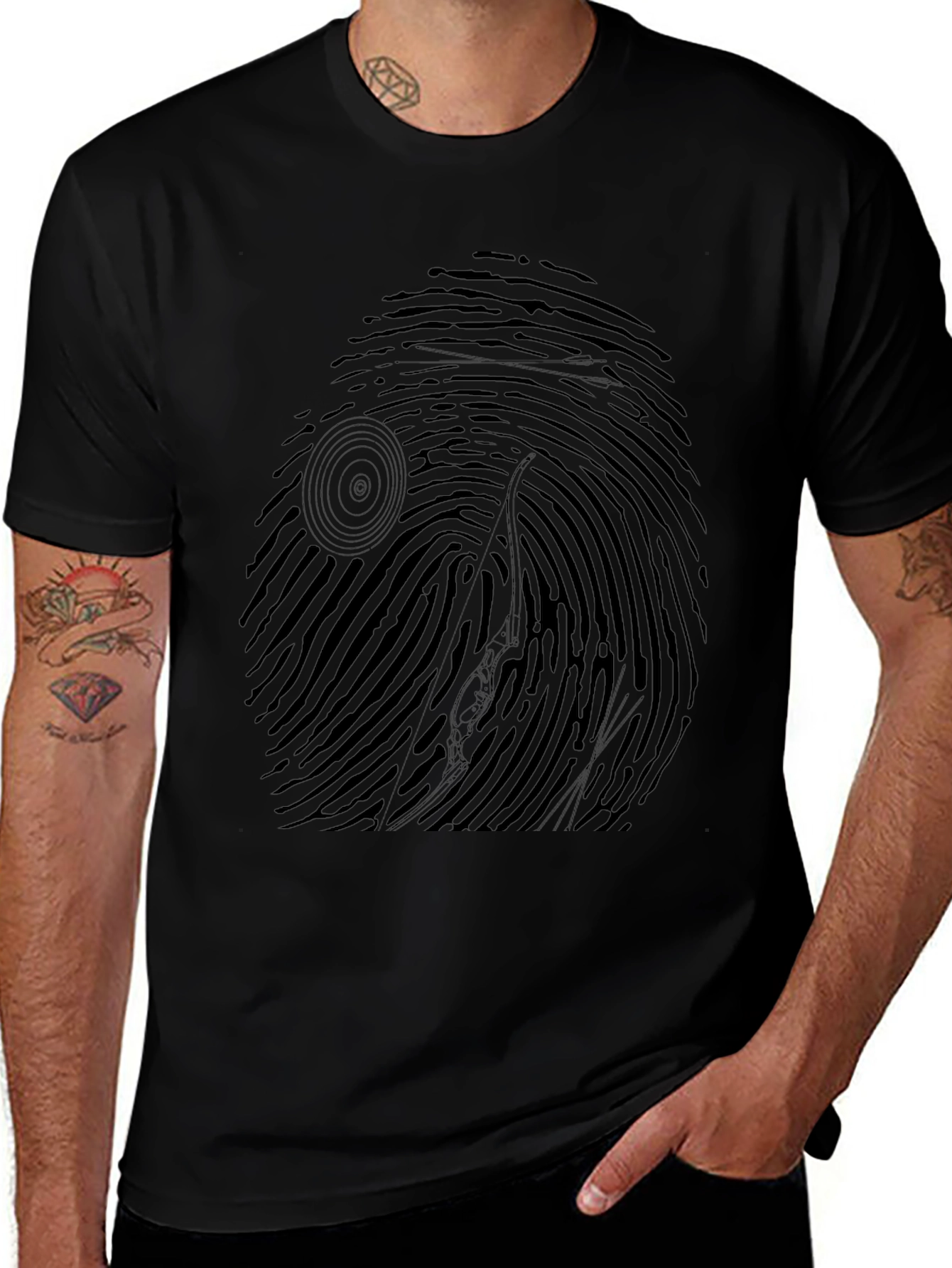 Unique Fingerprint Tree Graphic Black T-Shirt