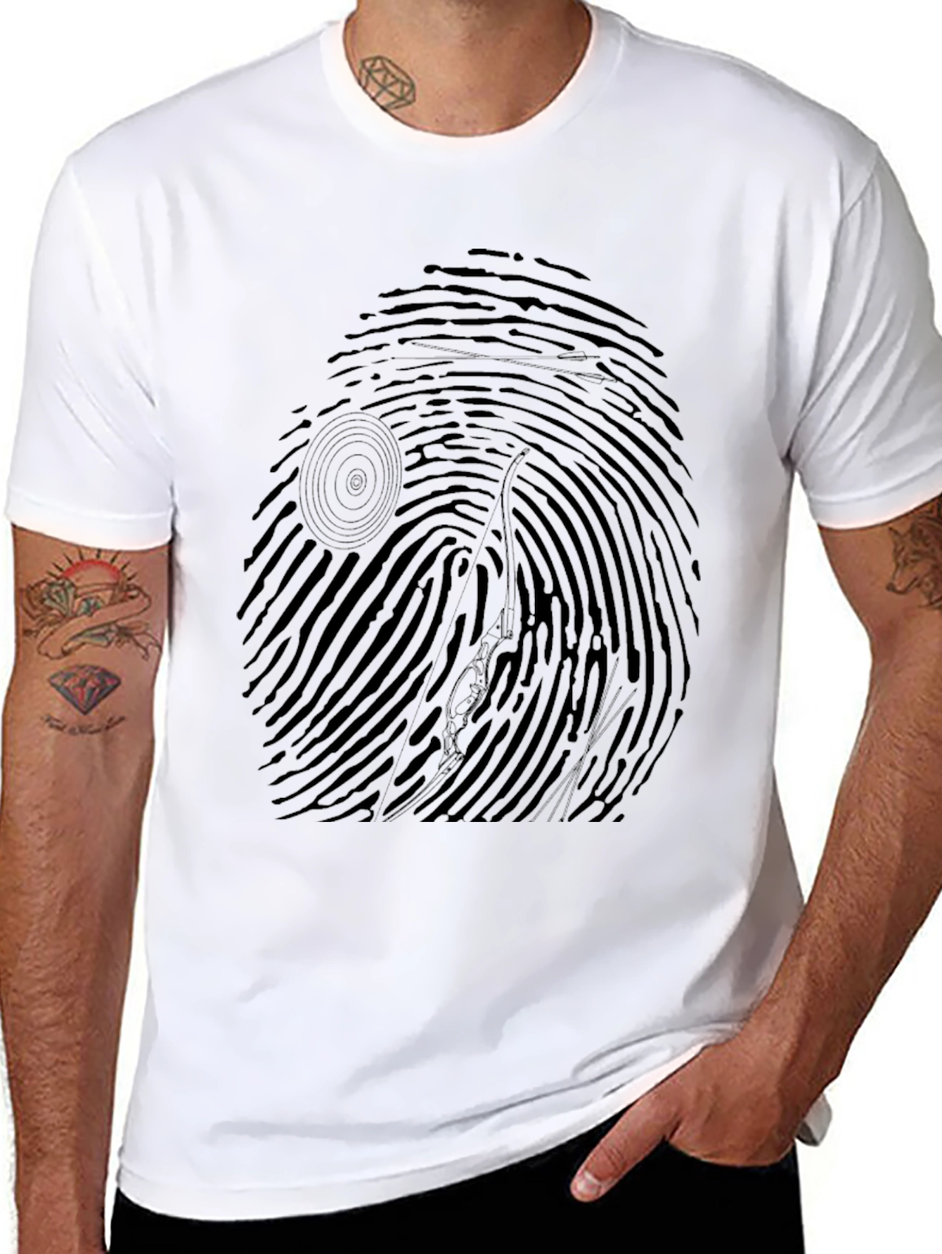 Unique Fingerprint Tree Graphic Black T-Shirt