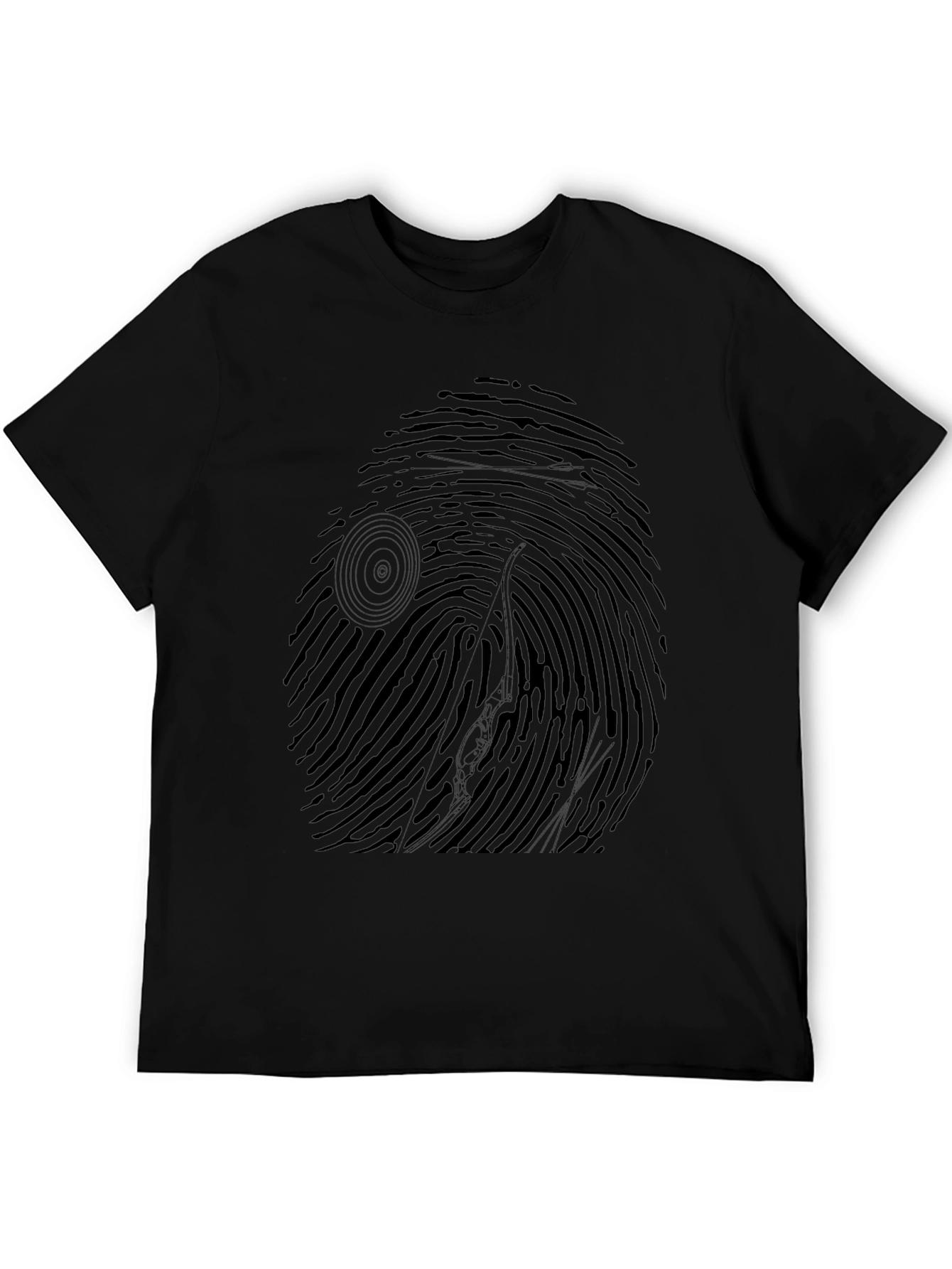 Unique Fingerprint Tree Graphic Black T-Shirt