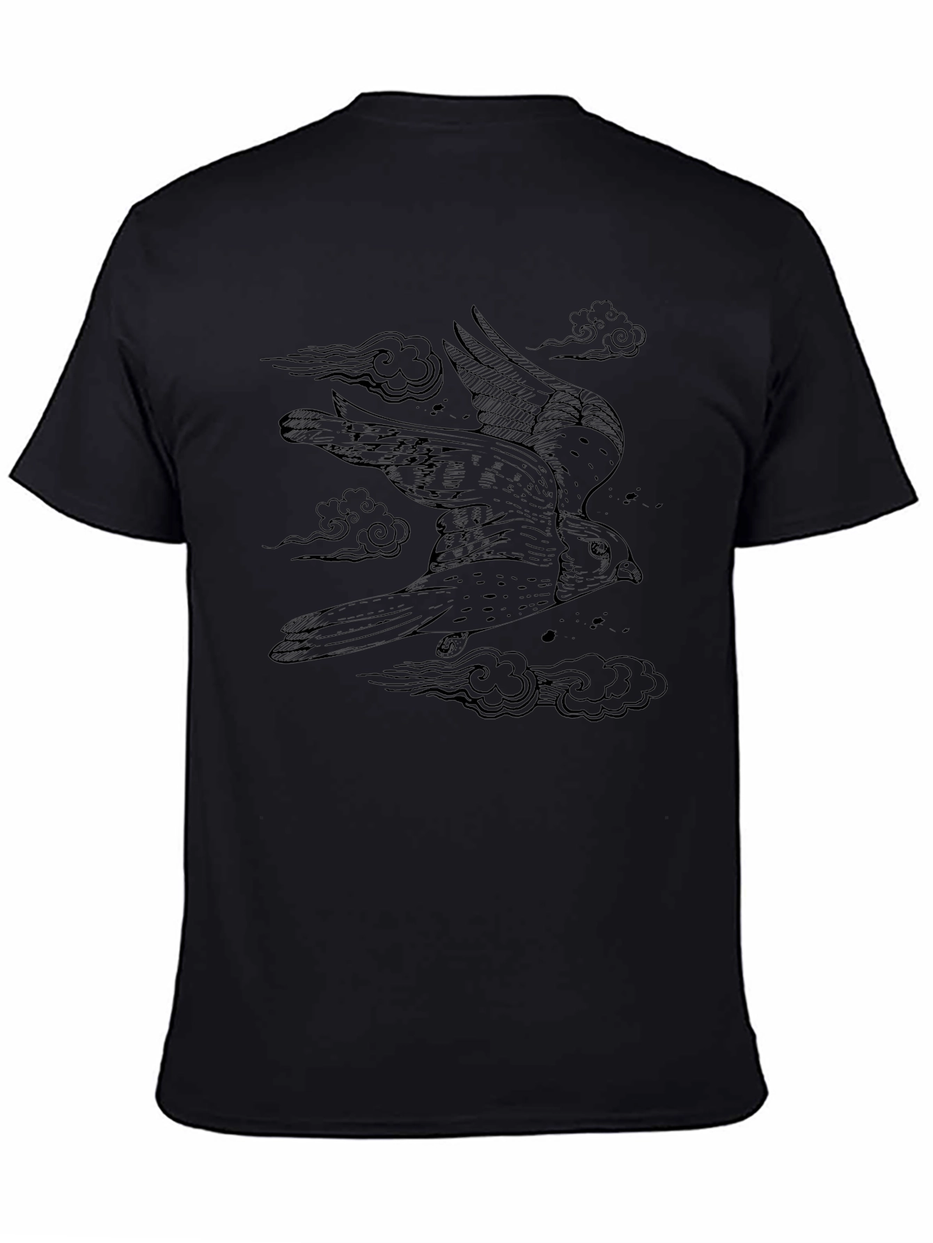 Mens Black Tee with Falcon Graphic Print