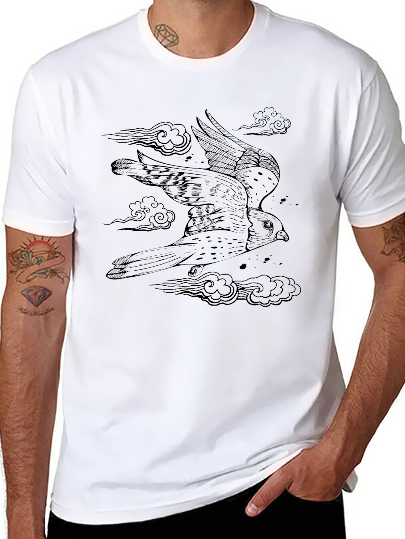 Mens Black Tee with Falcon Graphic Print