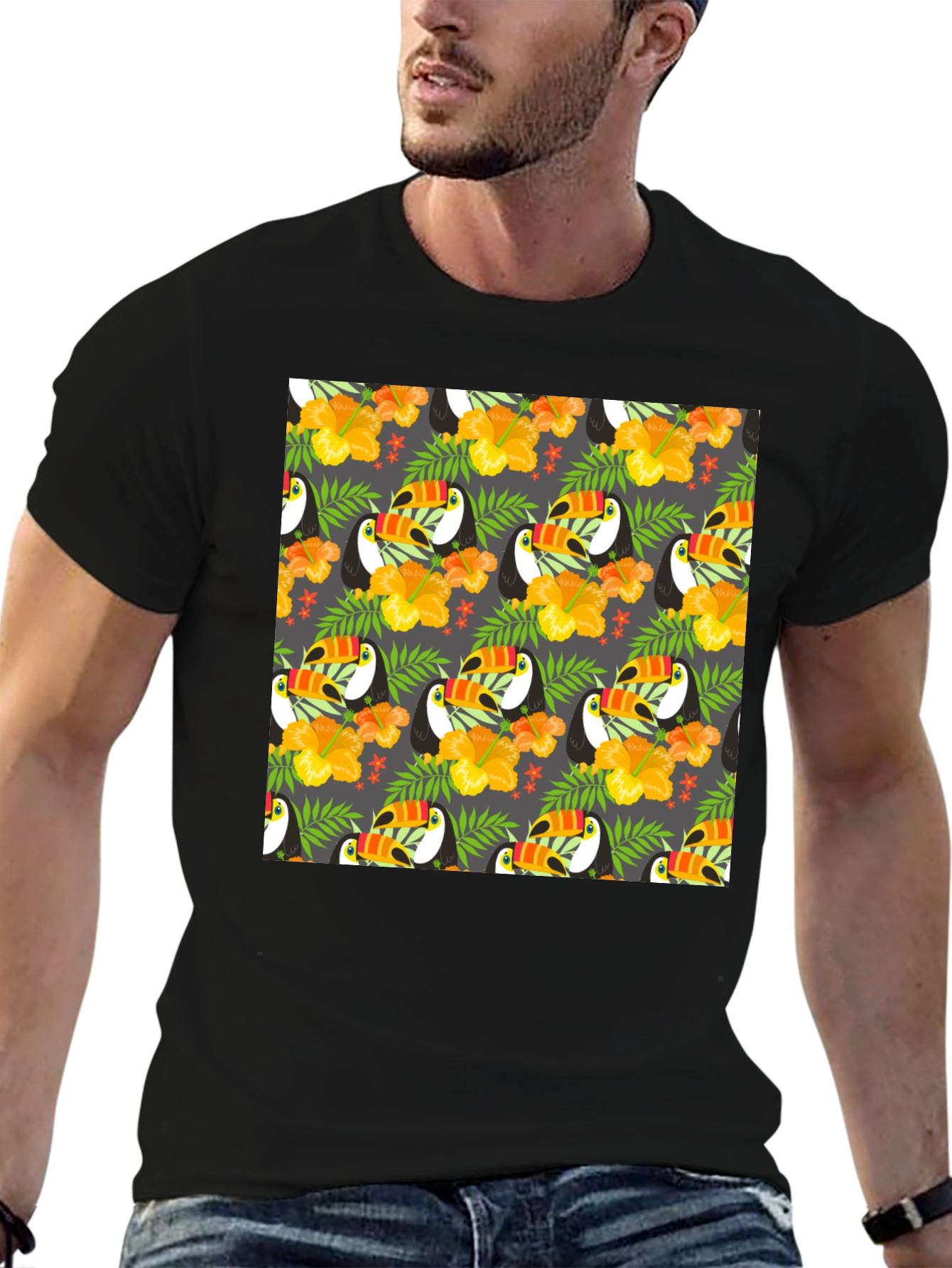 Tropical Toucan Print Crew Neck Tee