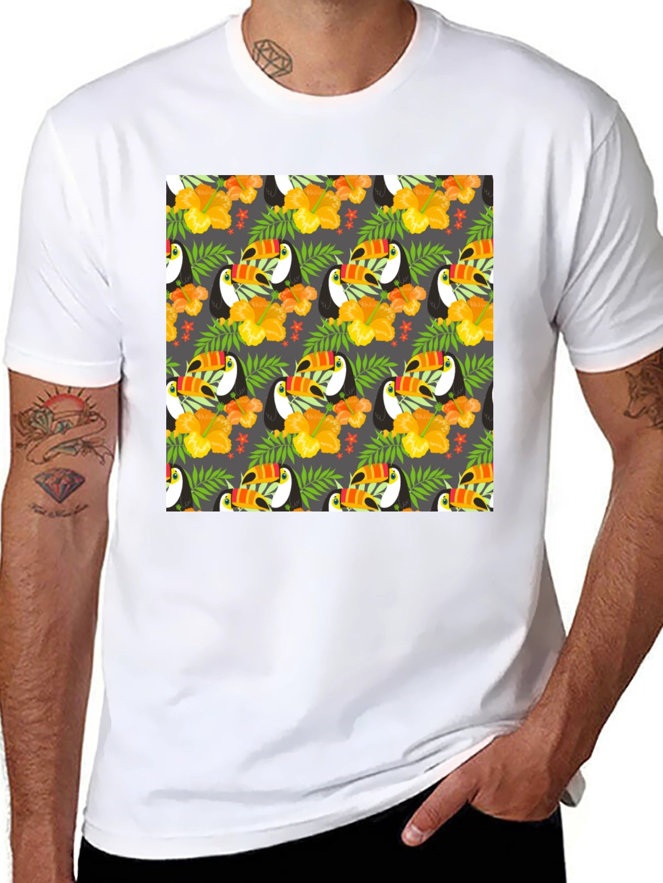 Tropical Toucan Print Crew Neck Tee