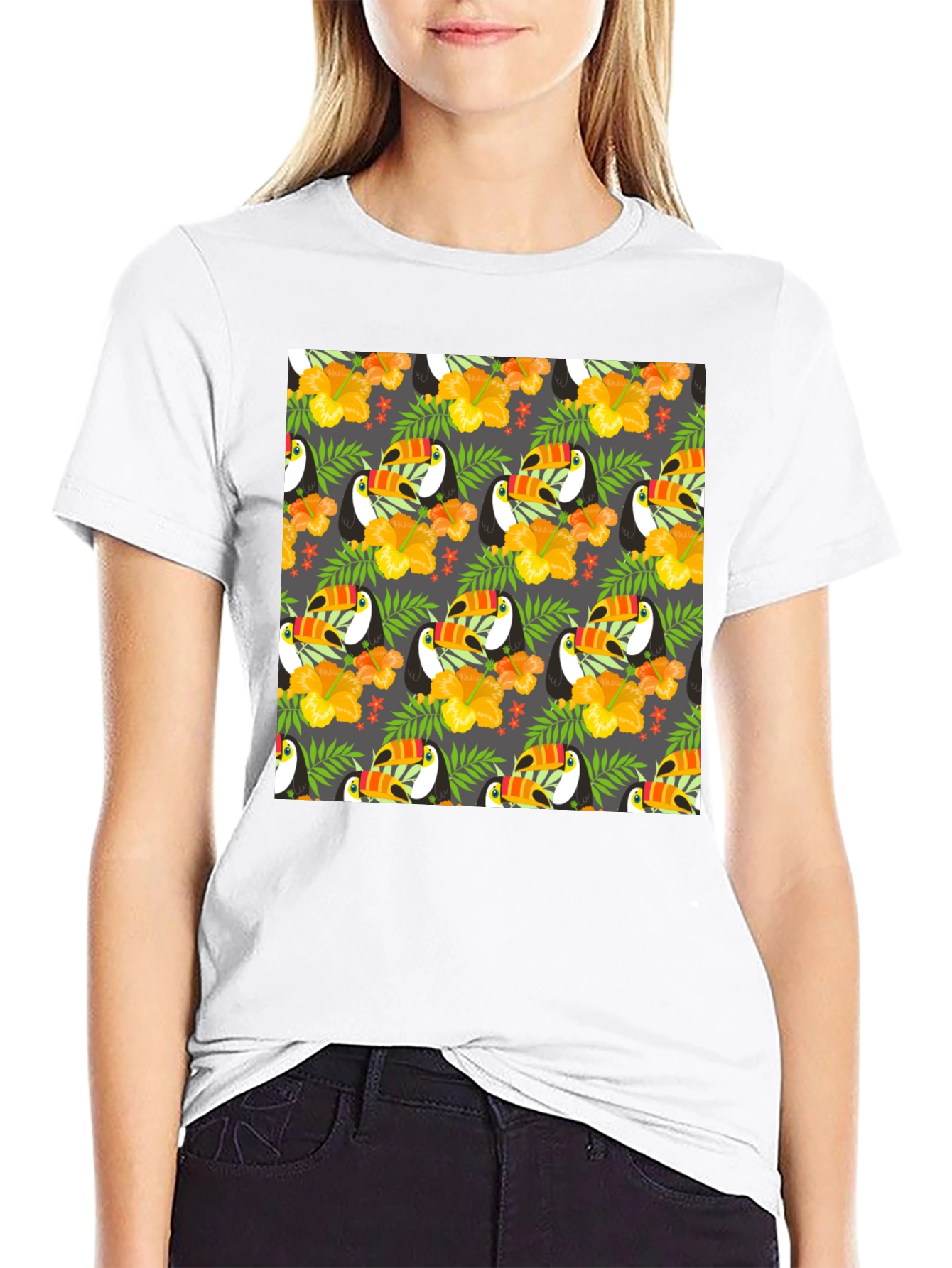 Tropical Toucan Print Crew Neck Tee