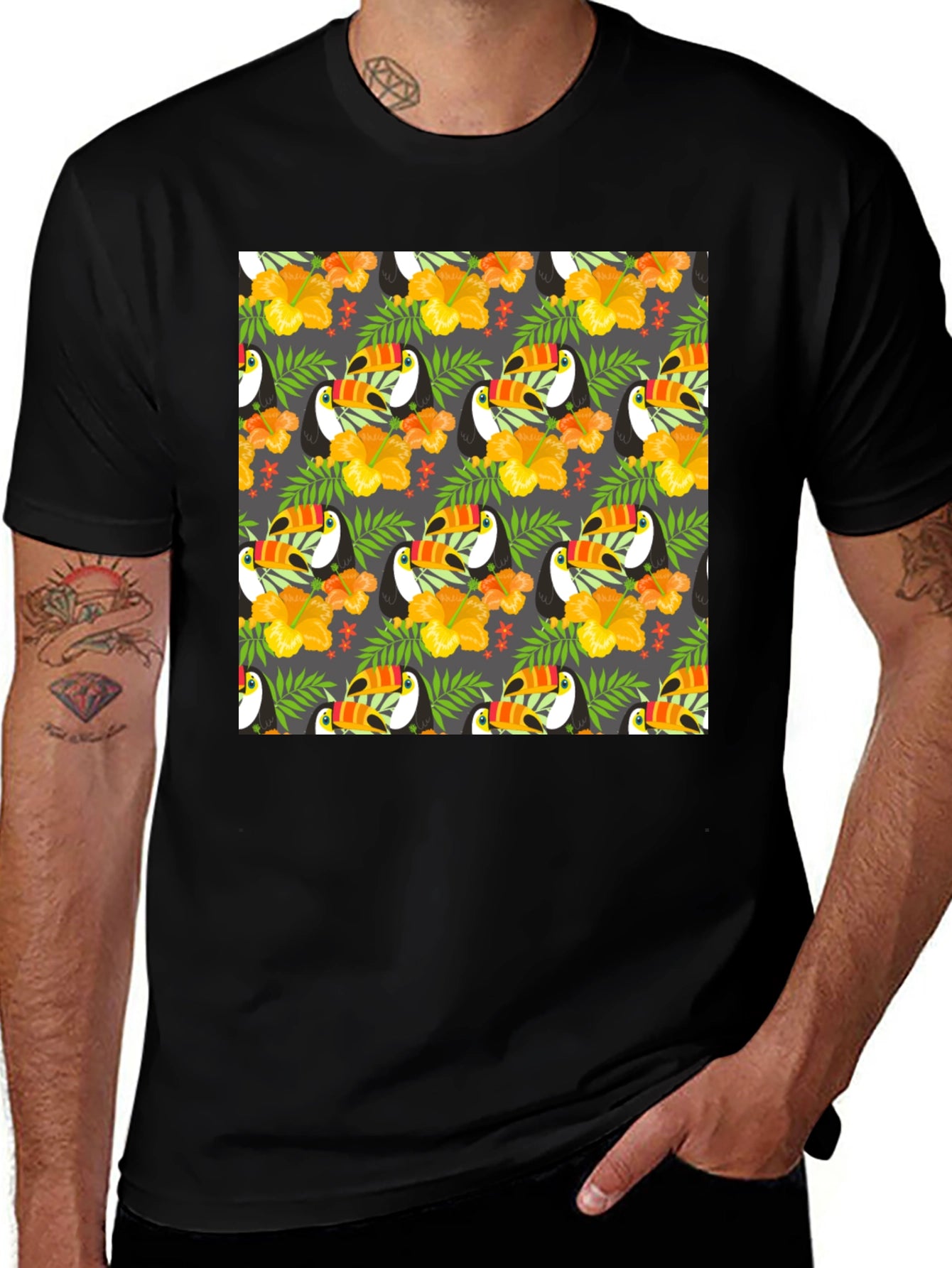 Tropical Toucan Print Crew Neck Tee