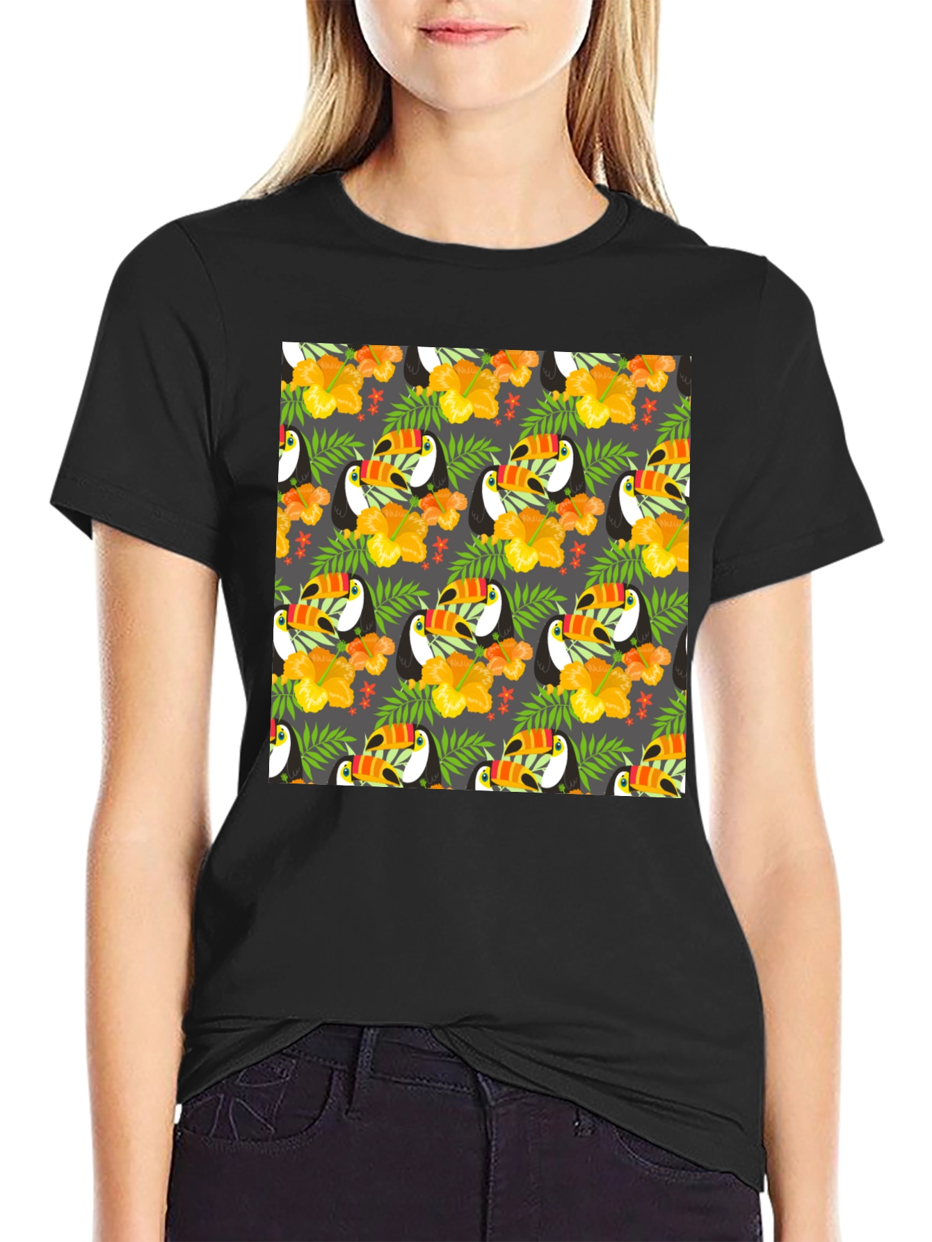 Tropical Toucan Print Crew Neck Tee