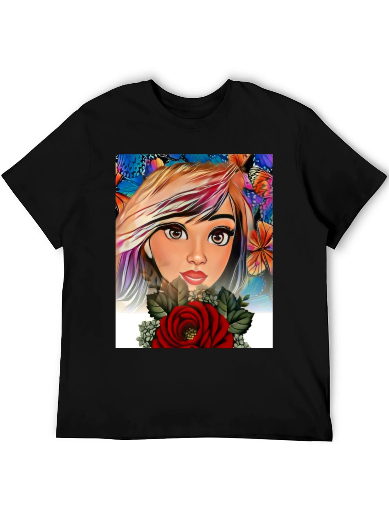 Artistic Floral Girl Graphic Print Tee