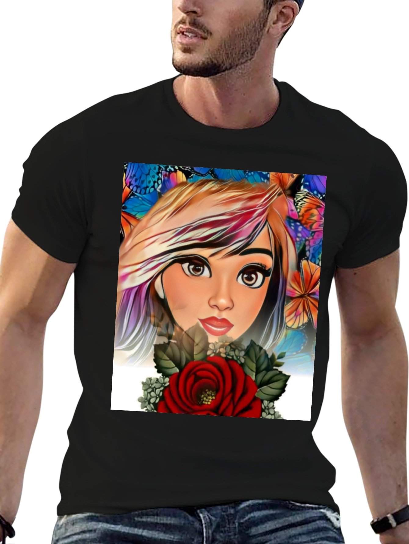 Artistic Floral Girl Graphic Print Tee