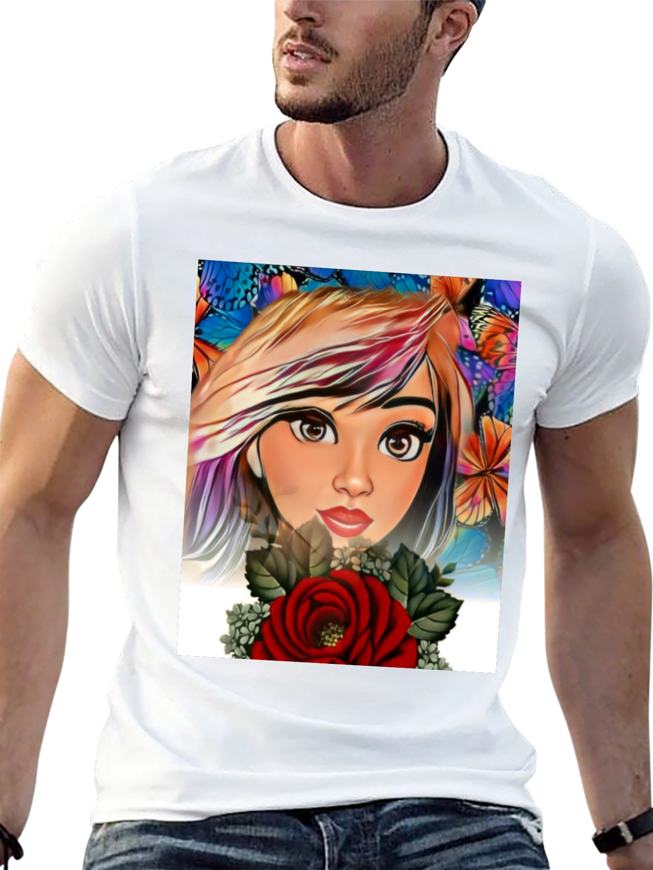 Artistic Floral Girl Graphic Print Tee