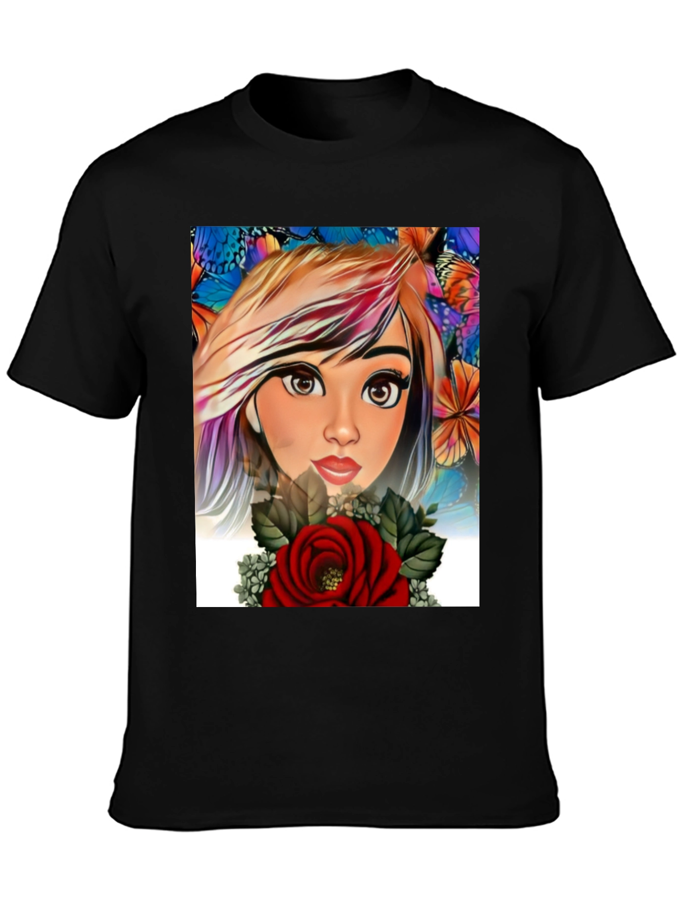 Artistic Floral Girl Graphic Print Tee