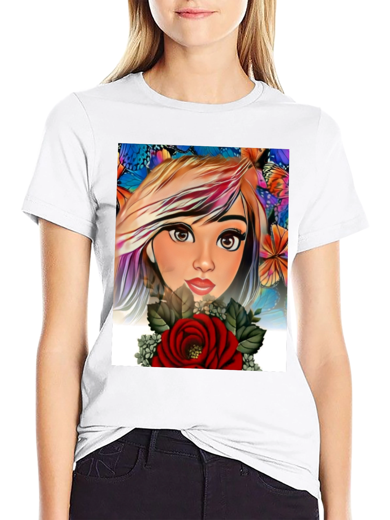 Artistic Floral Girl Graphic Print Tee