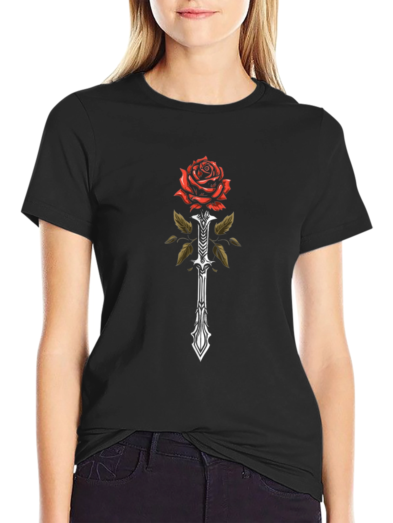 Rose & Sword Graphic Tee - Dark Aesthetic