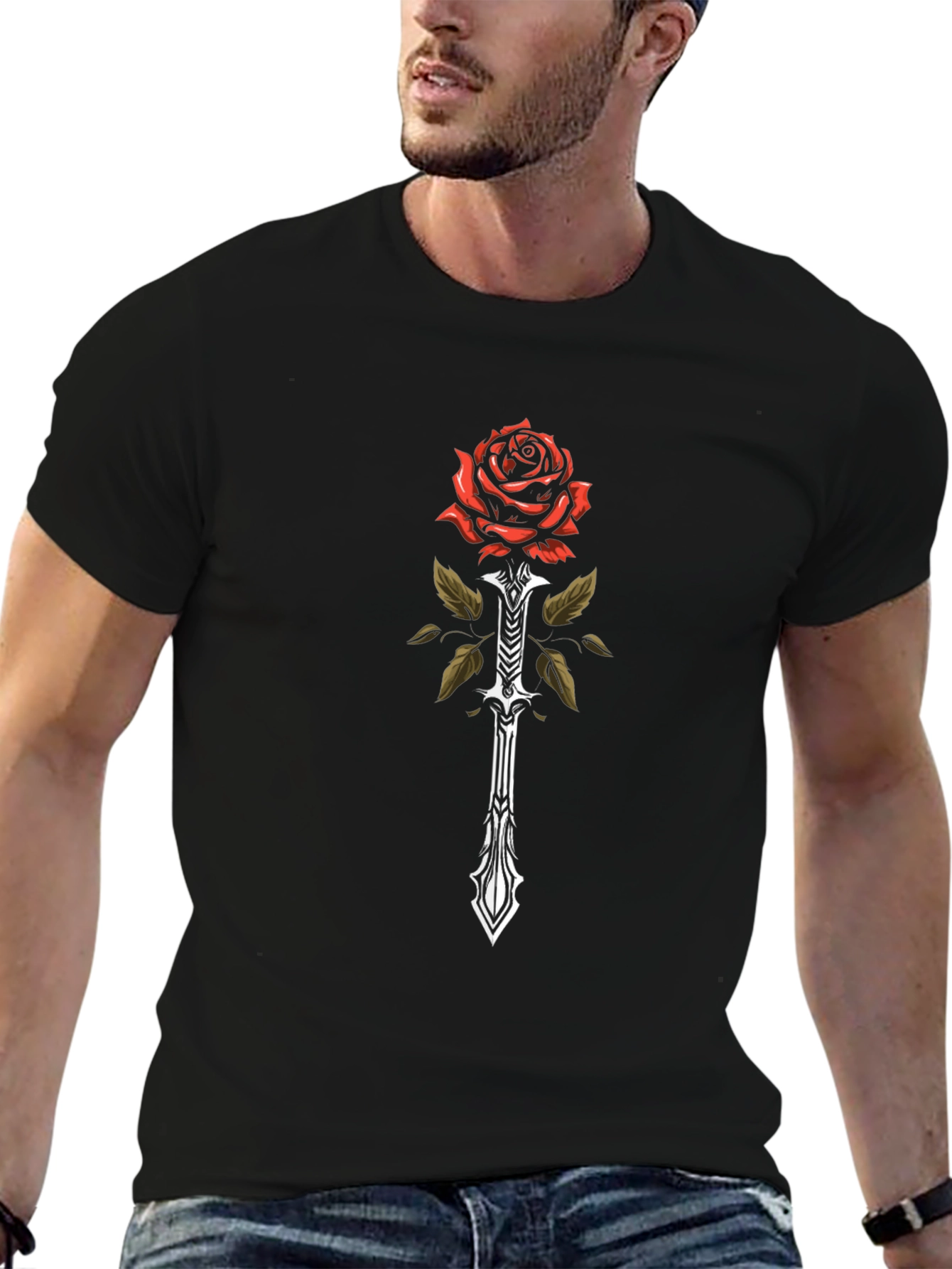Rose & Sword Graphic Tee - Dark Aesthetic