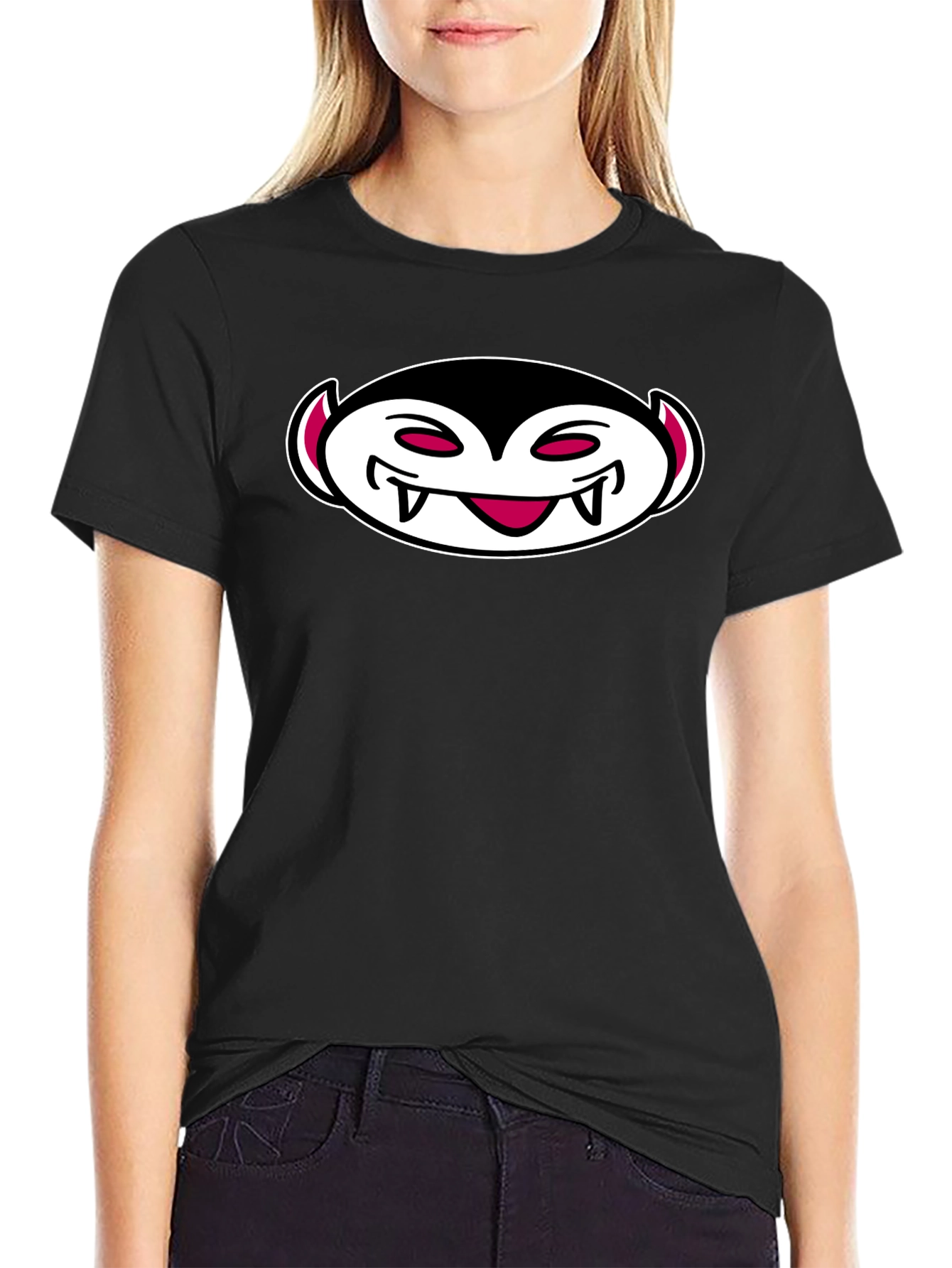 Vampire Cartoon Graphic Black T-Shirt