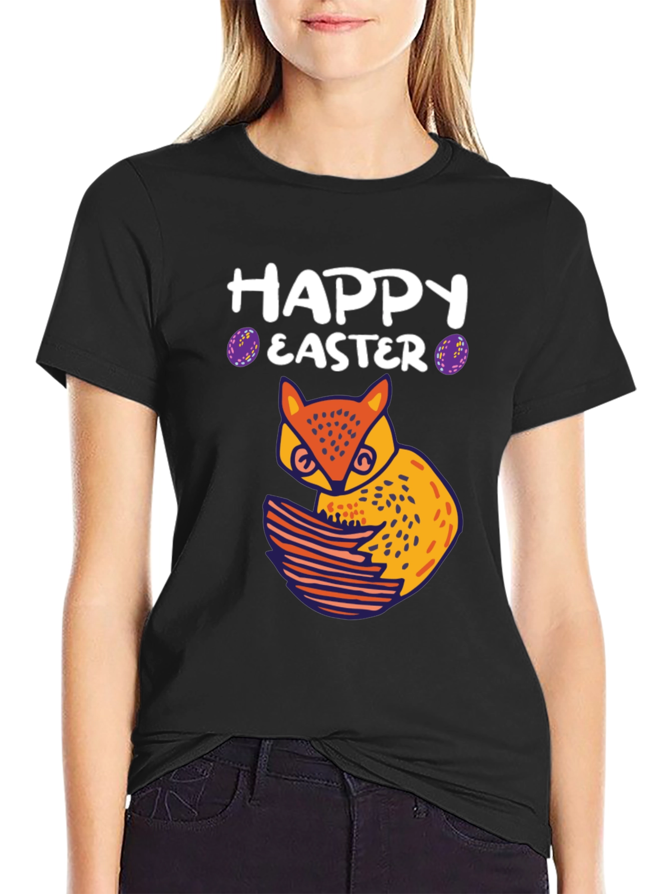 Happy Easter Owl T-Shirt - Black
