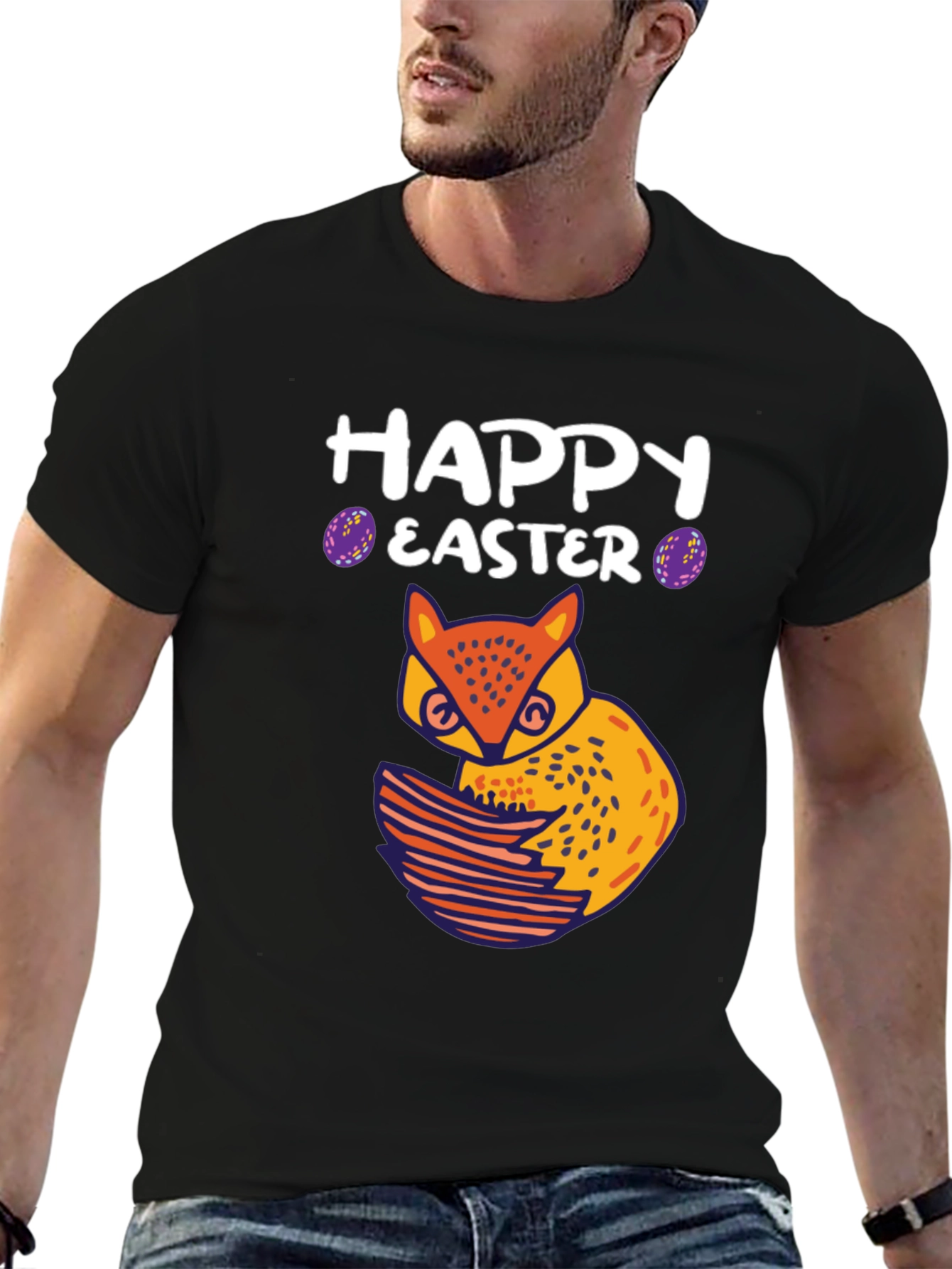 Happy Easter Owl T-Shirt - Black