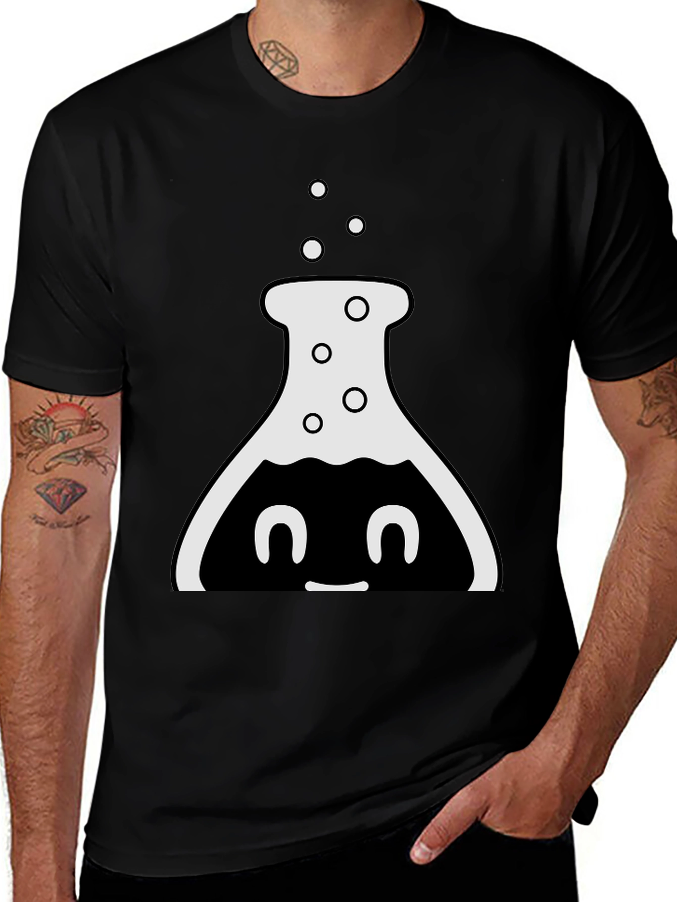 Cute Chemistry Flask Graphic Tee - Black