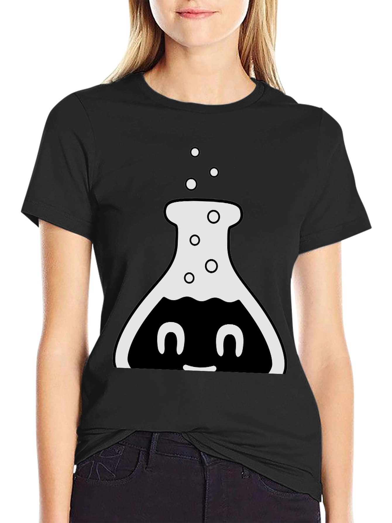 Cute Chemistry Flask Graphic Tee - Black
