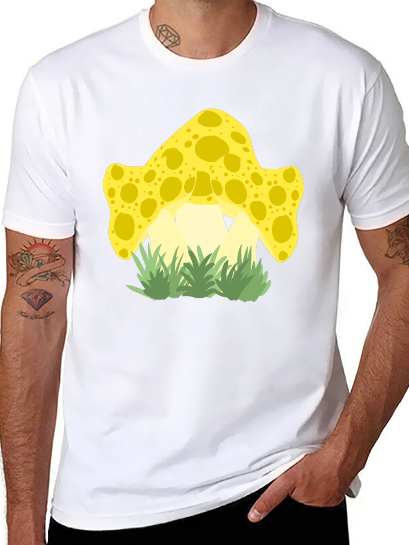 Funky Mushroom Graphic Tee - Black Cotton Shirt