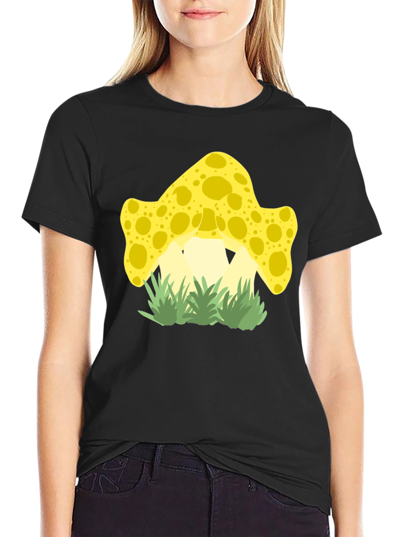 Funky Mushroom Graphic Tee - Black Cotton Shirt