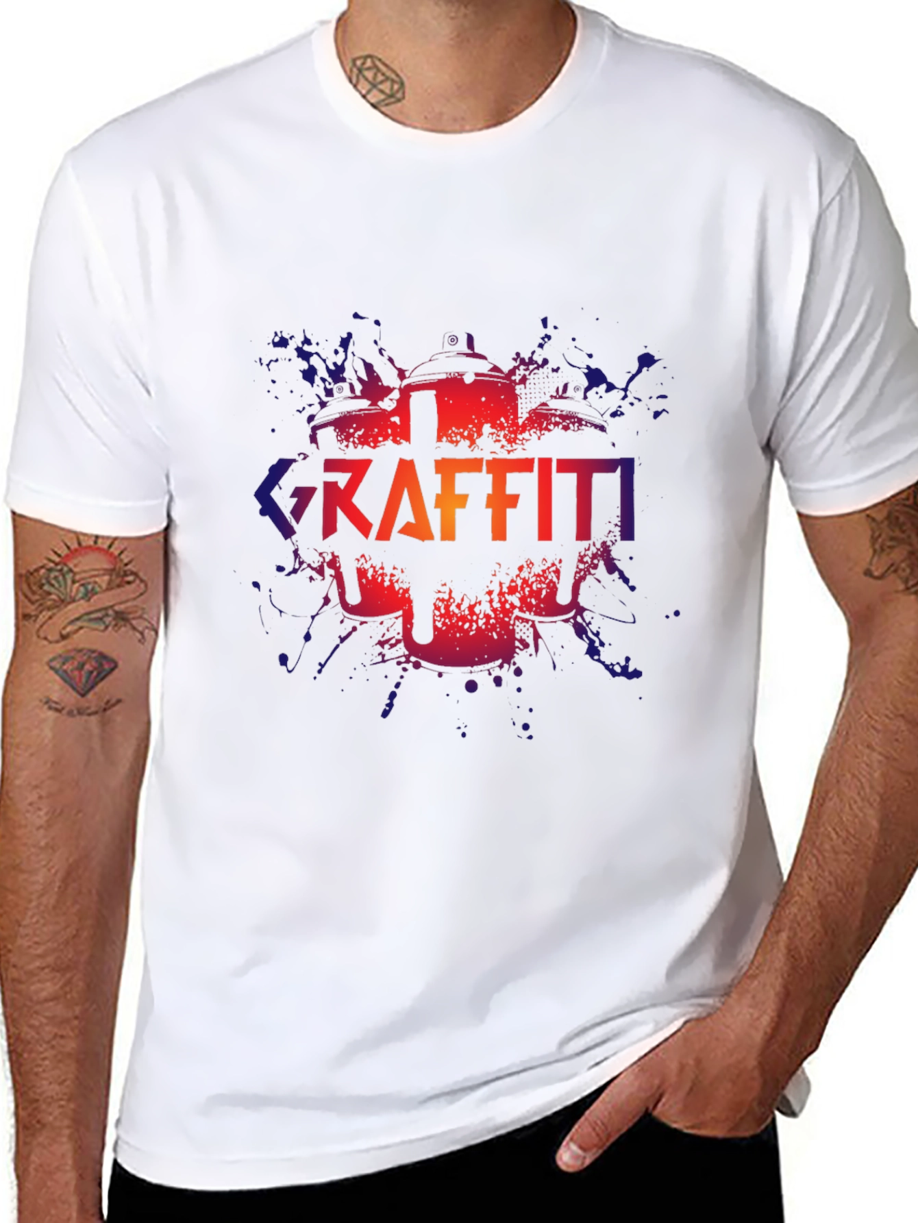 Graffiti Drummer Graphic T-Shirt - Black Crew Neck