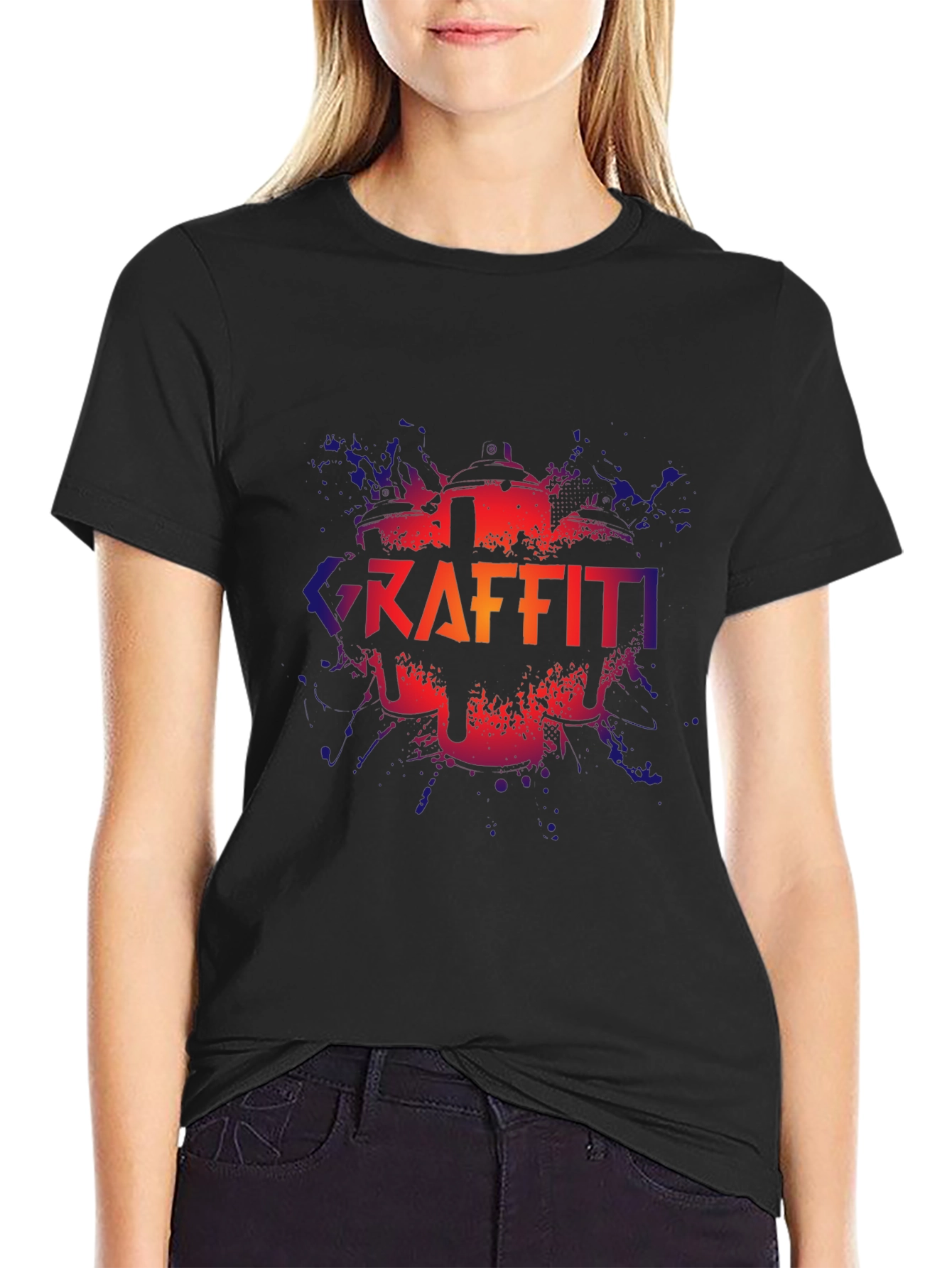Graffiti Drummer Graphic T-Shirt - Black Crew Neck