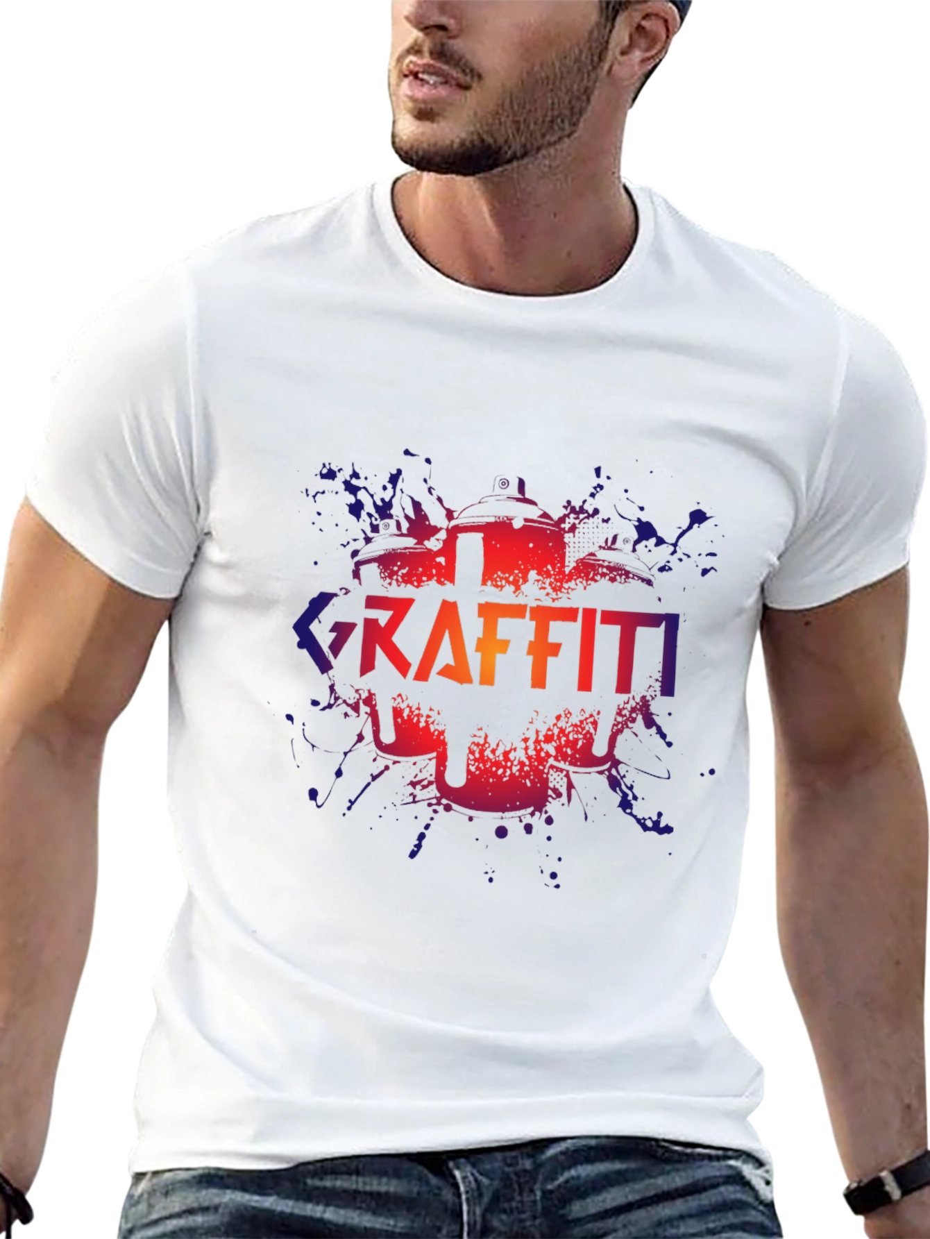 Graffiti Drummer Graphic T-Shirt - Black Crew Neck