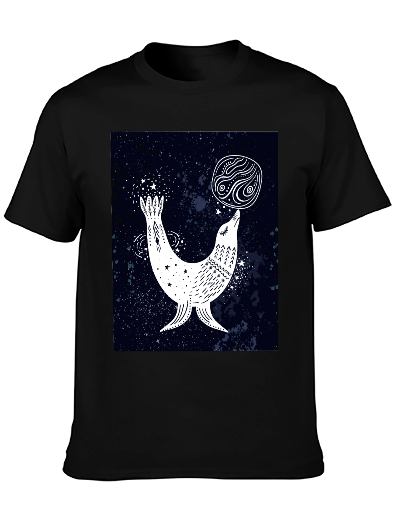 Celestial Seal Graphic Tee - Black Cotton T-Shirt