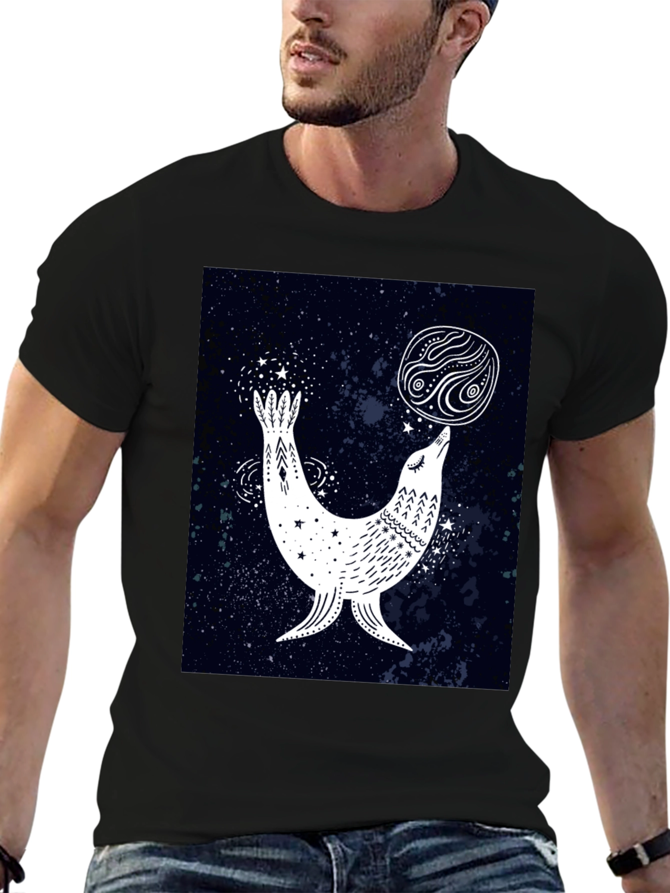 Celestial Seal Graphic Tee - Black Cotton T-Shirt