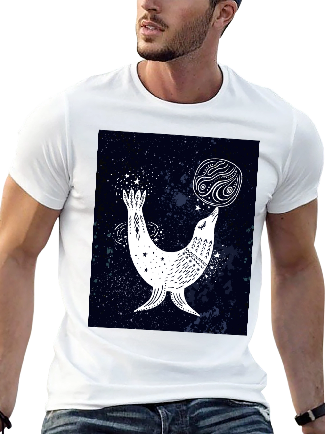 Celestial Seal Graphic Tee - Black Cotton T-Shirt