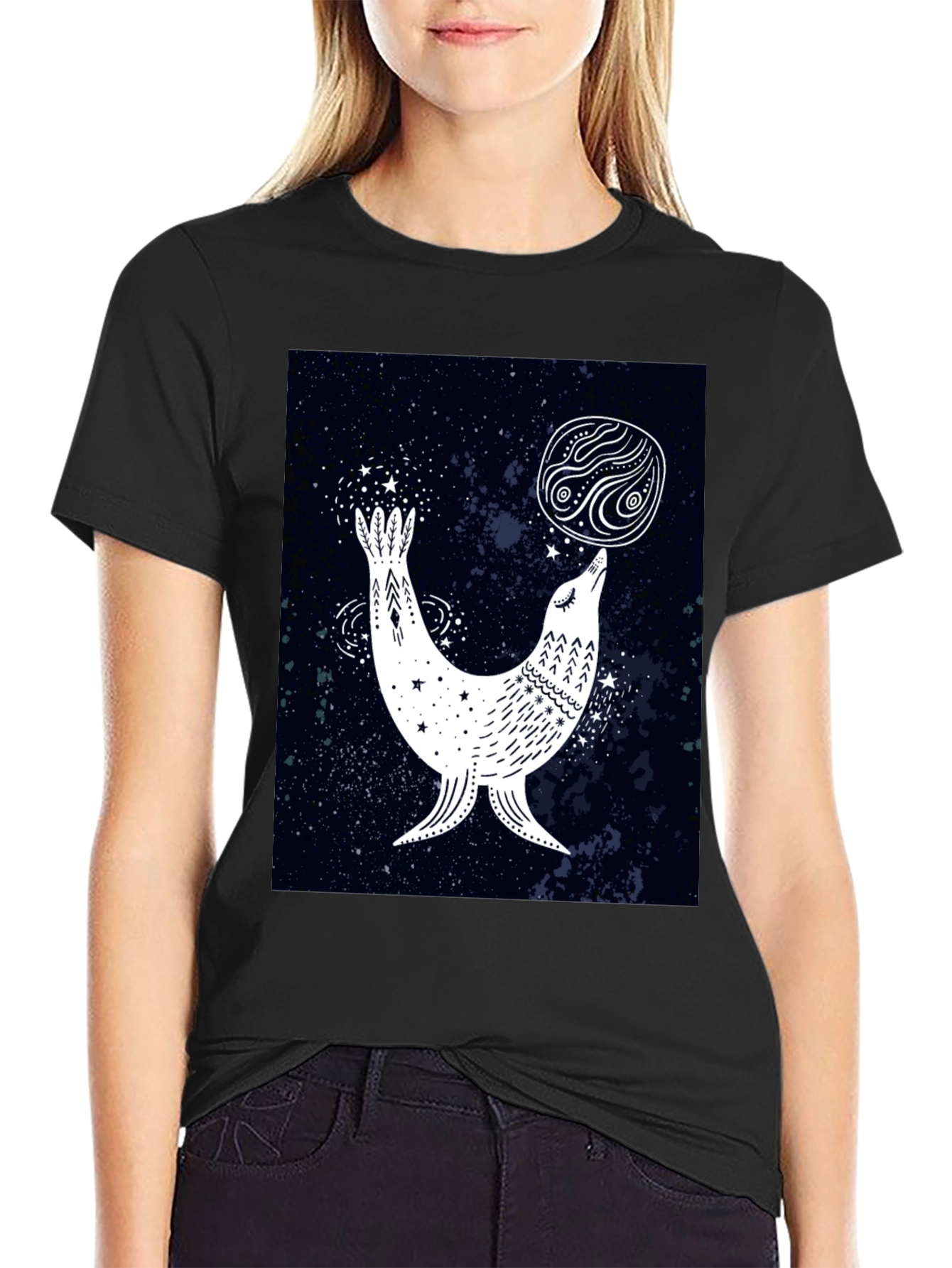 Celestial Seal Graphic Tee - Black Cotton T-Shirt