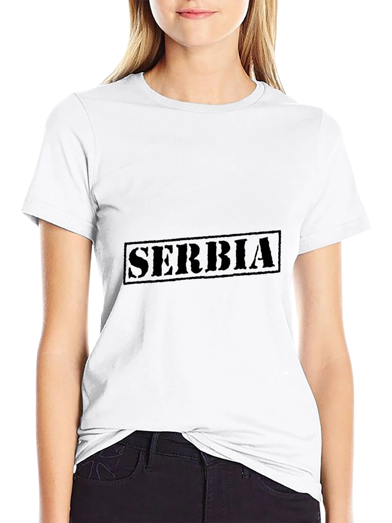 Serbia Stamp Style Black T-Shirt