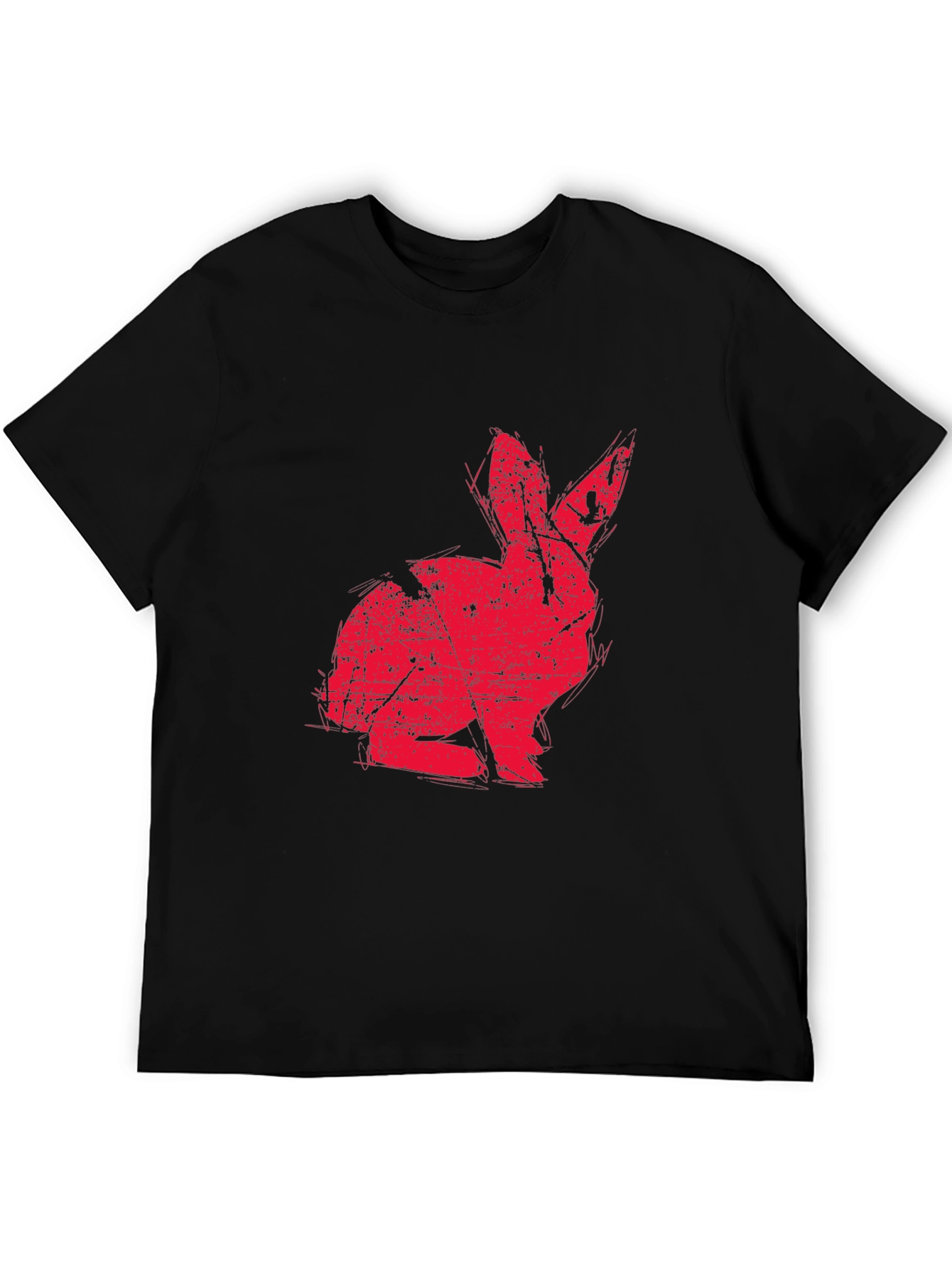 Red Rabbit Graphic Print Black T-shirt