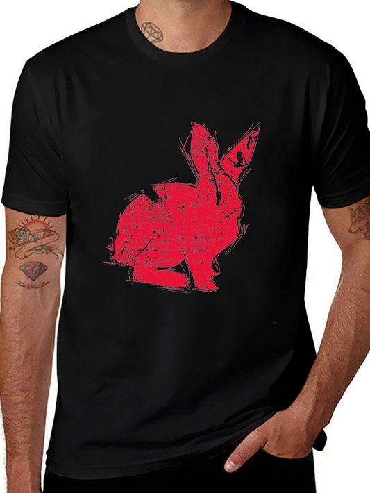 Red Rabbit Graphic Print Black T-shirt