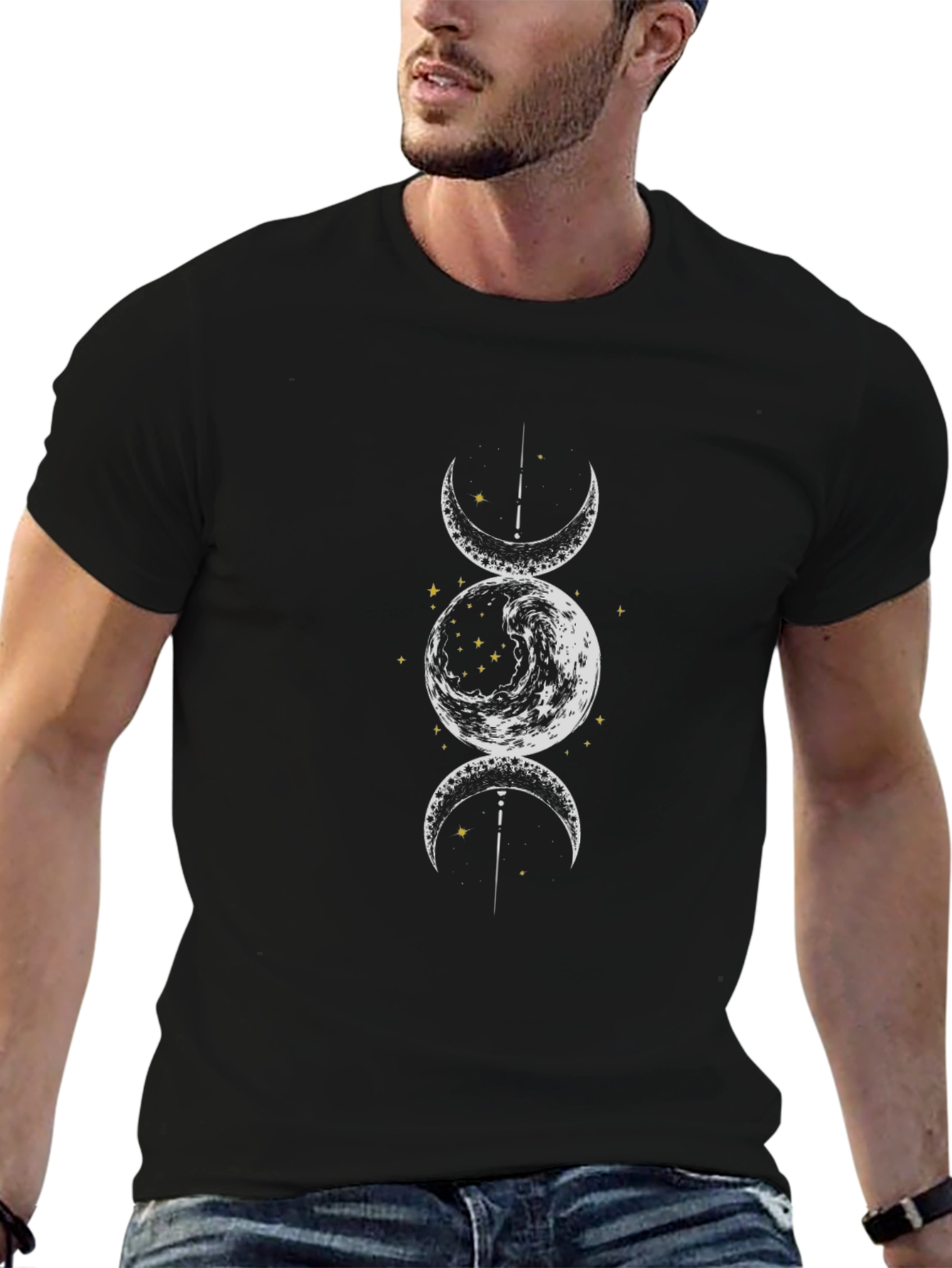 Triple Moon Goddess Graphic Tee - Black Cotton T-Shirt