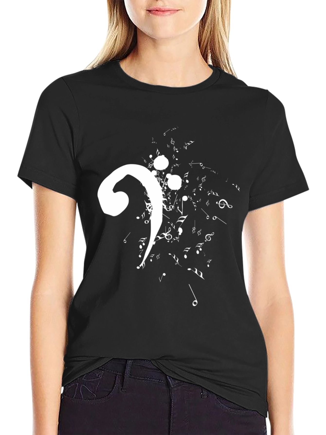 Music Bass Clef Graphic T-Shirt - Black