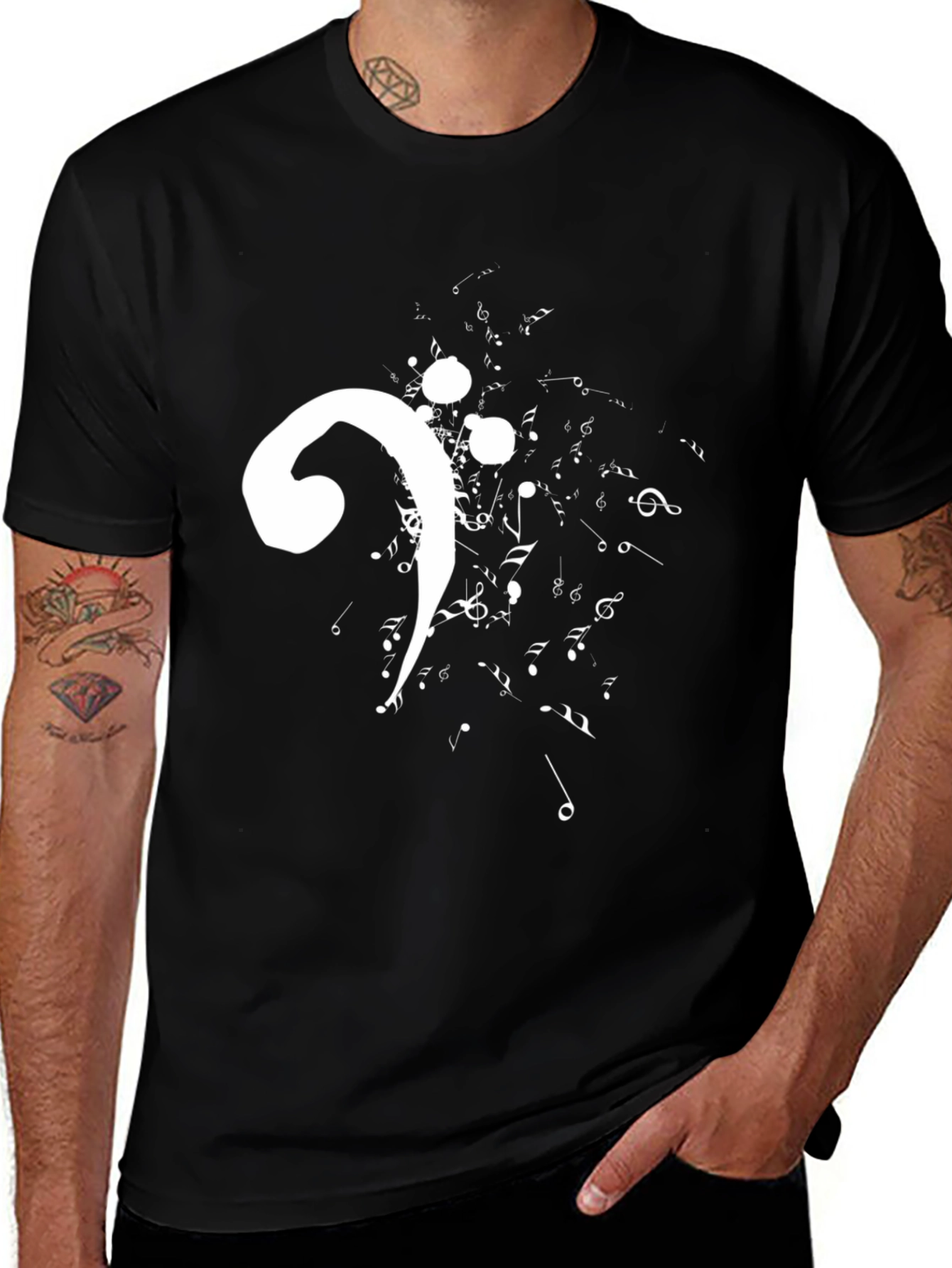 Music Bass Clef Graphic T-Shirt - Black