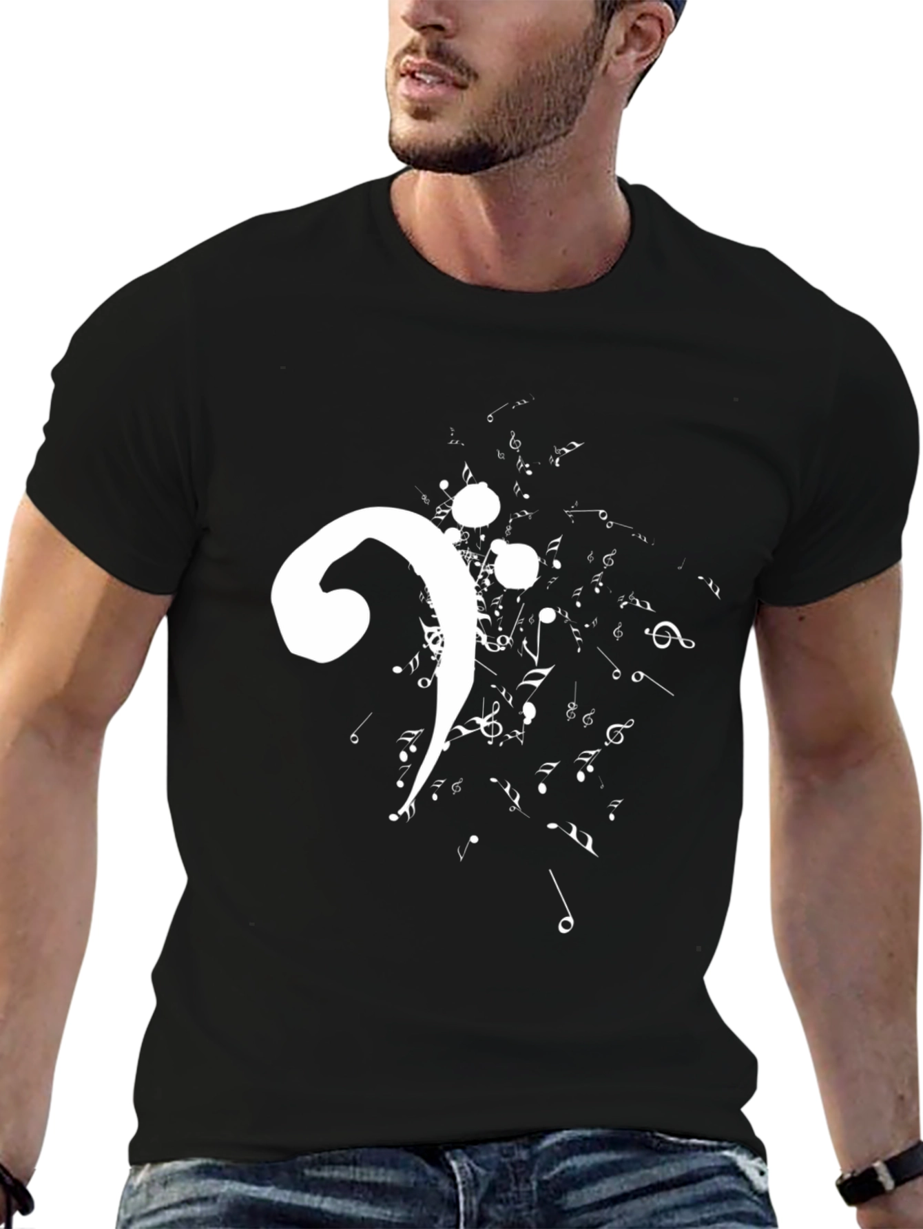 Music Bass Clef Graphic T-Shirt - Black