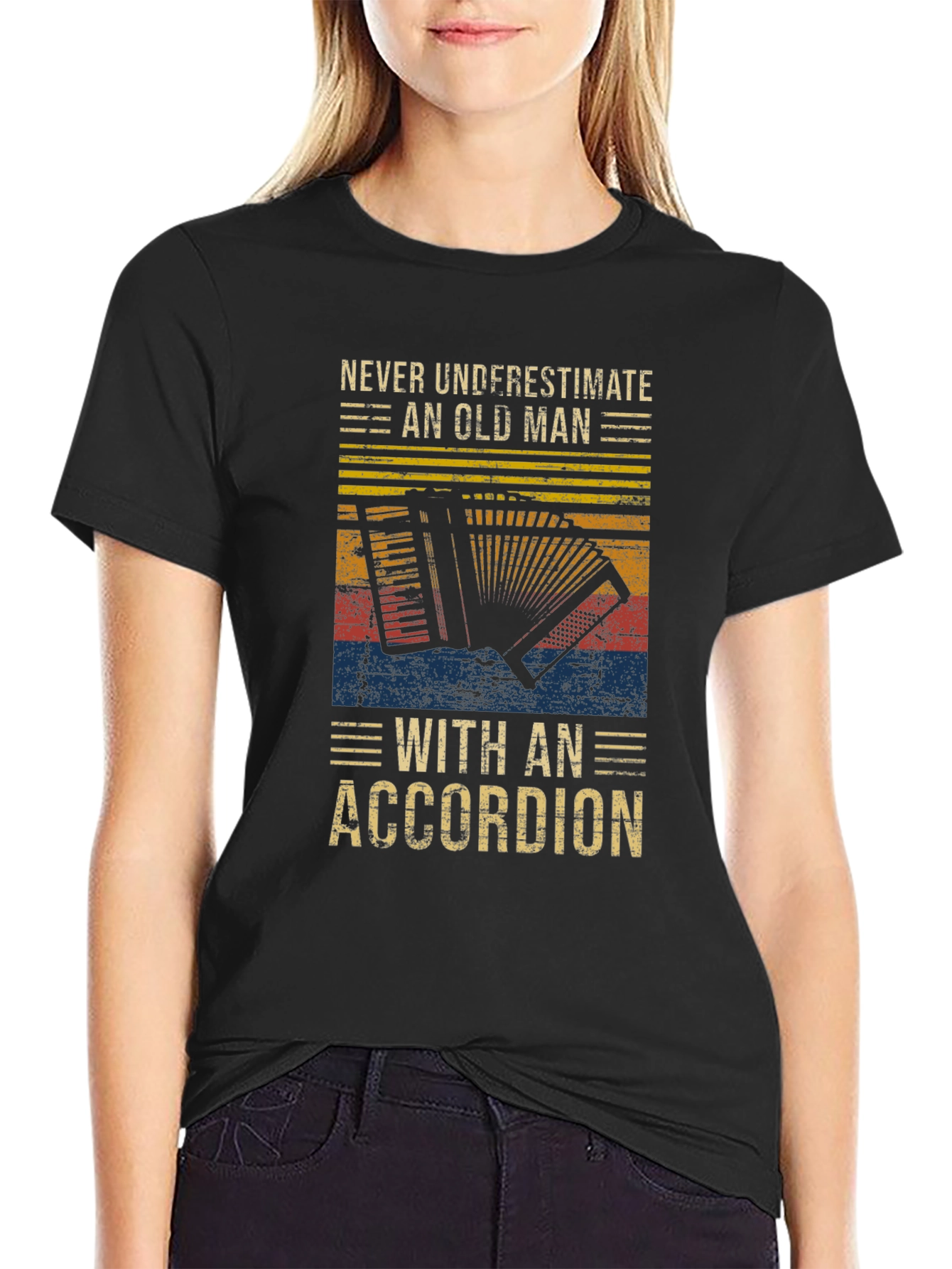 Never Underestimate Accordion Old Man T-Shirt