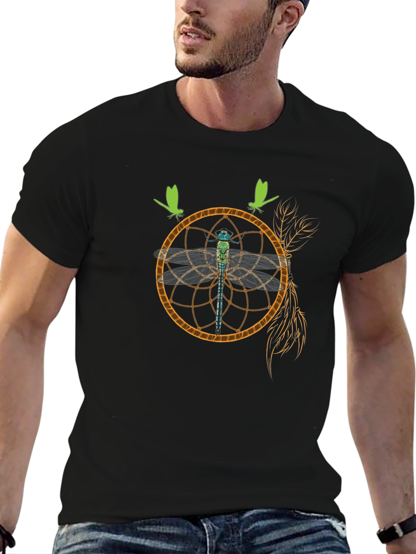 Dreamcatcher Dragonfly Graphic Black T-Shirt