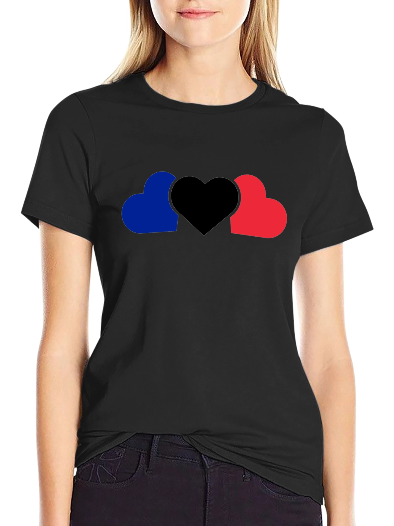 Heart Trio Graphic Tee - Black Cotton Casual Shirt