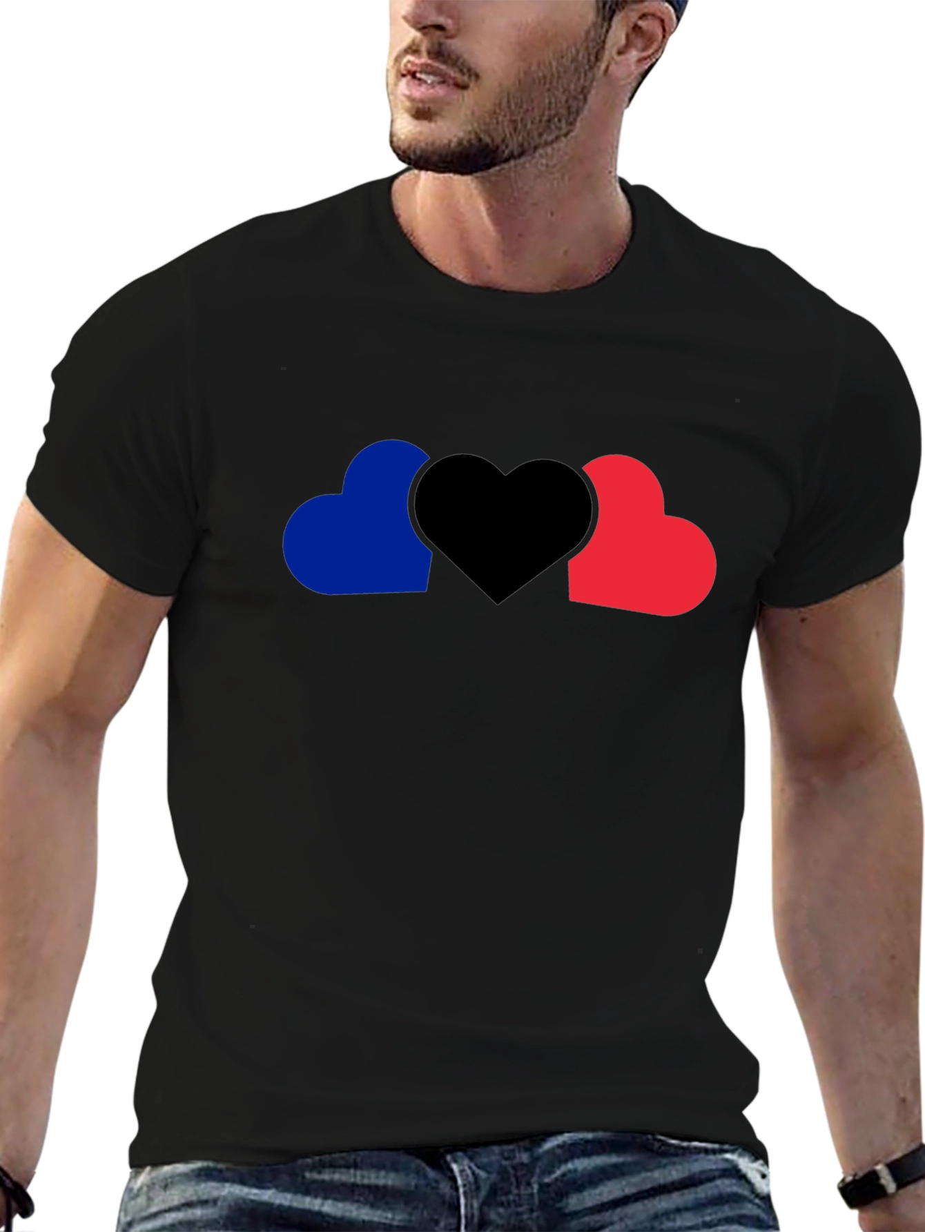 Heart Trio Graphic Tee - Black Cotton Casual Shirt