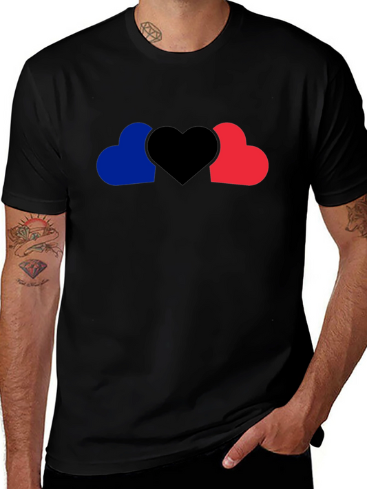 Heart Trio Graphic Tee - Black Cotton Casual Shirt
