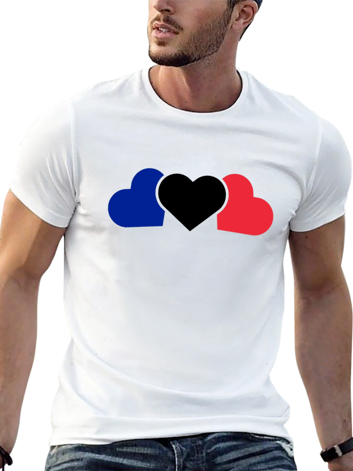 Heart Trio Graphic Tee - Black Cotton Casual Shirt