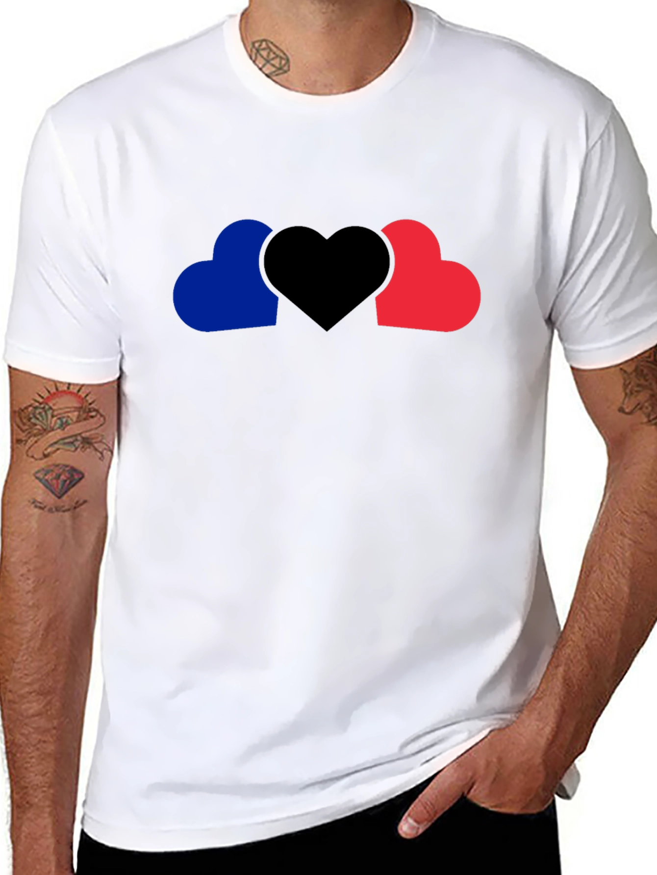 Heart Trio Graphic Tee - Black Cotton Casual Shirt